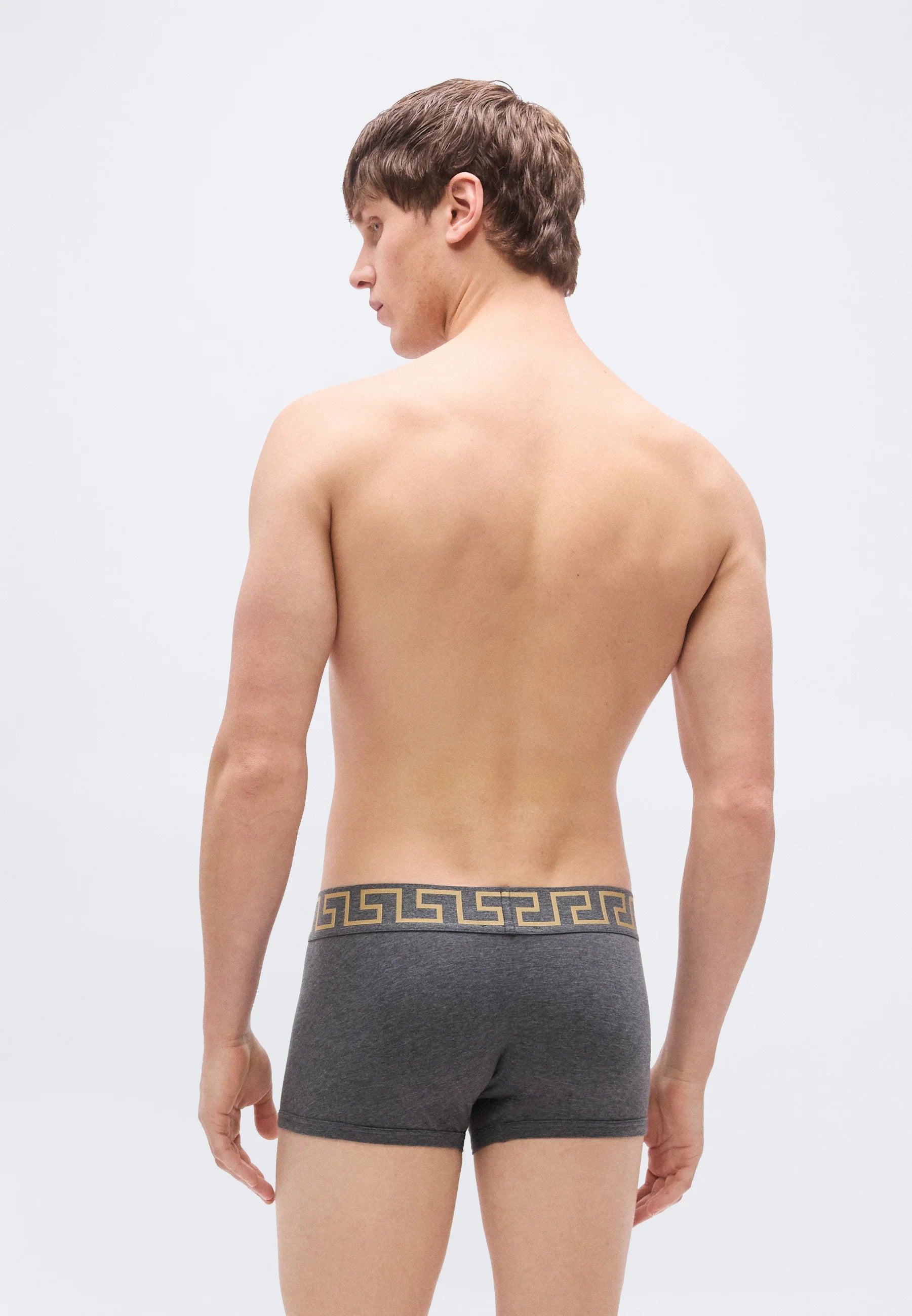 Versace Cotton Stretch Low Rise Trunks – Grey, Gold-Coloured