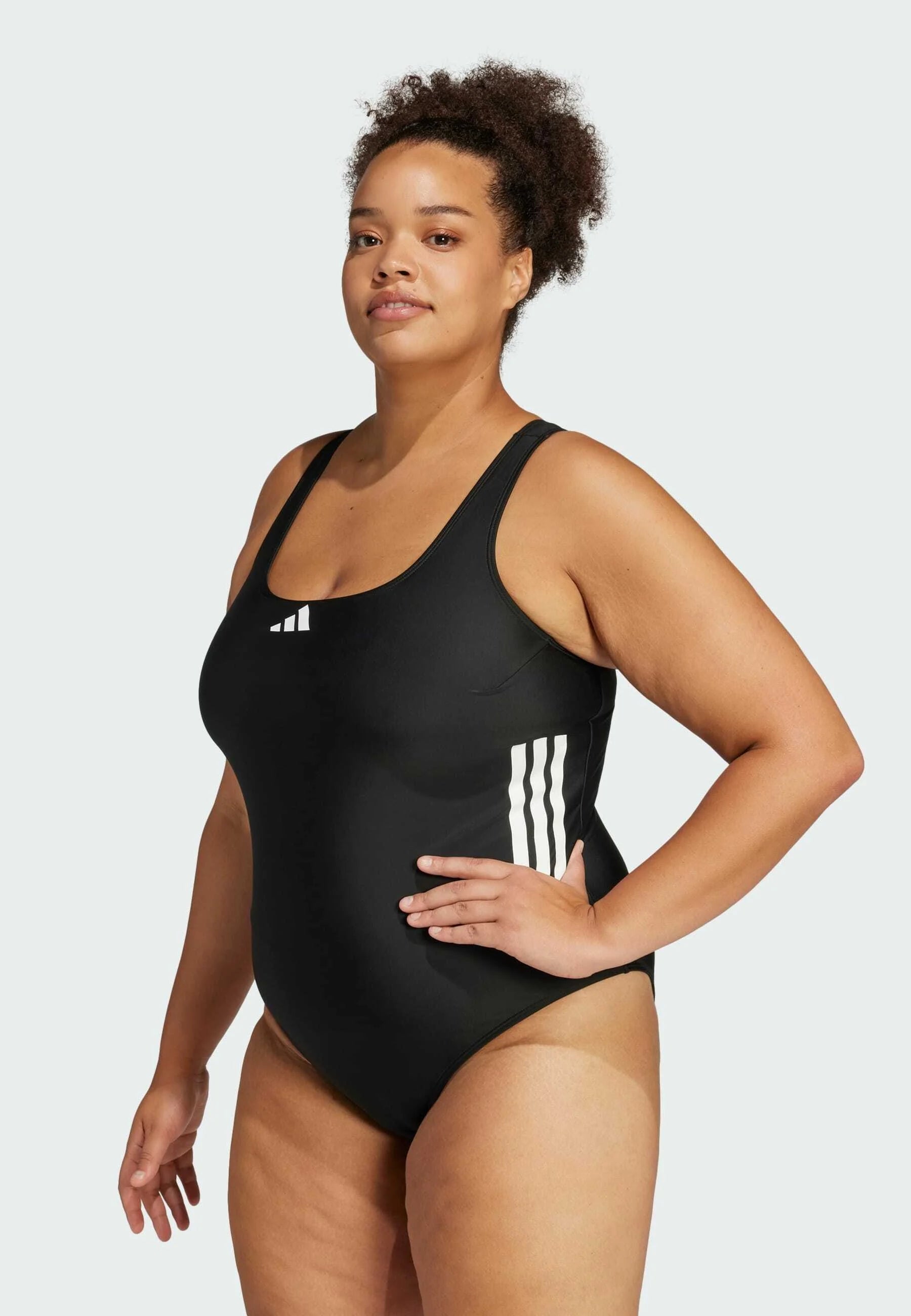 Adidas 3-Stripes C-Back Plus Size One-Piece Swimsuit – Black, White