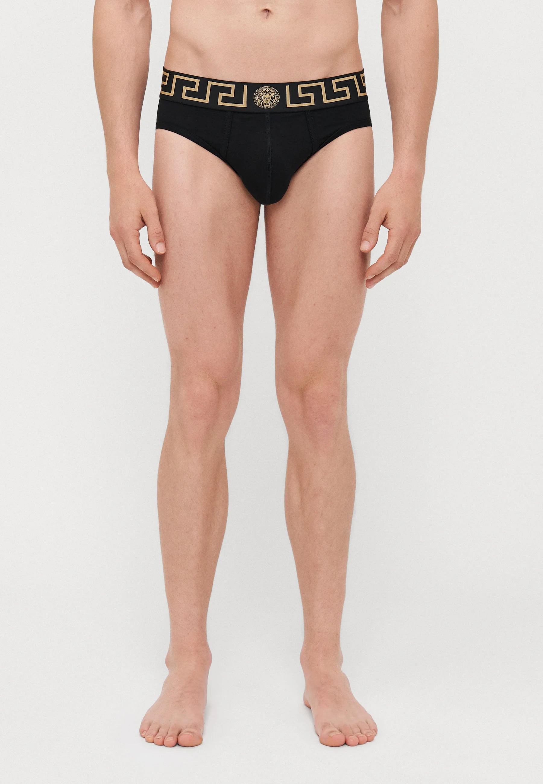 Versace Slips En Coton Stretch – Taille Basse – Lot De 3 – Noir, Doré