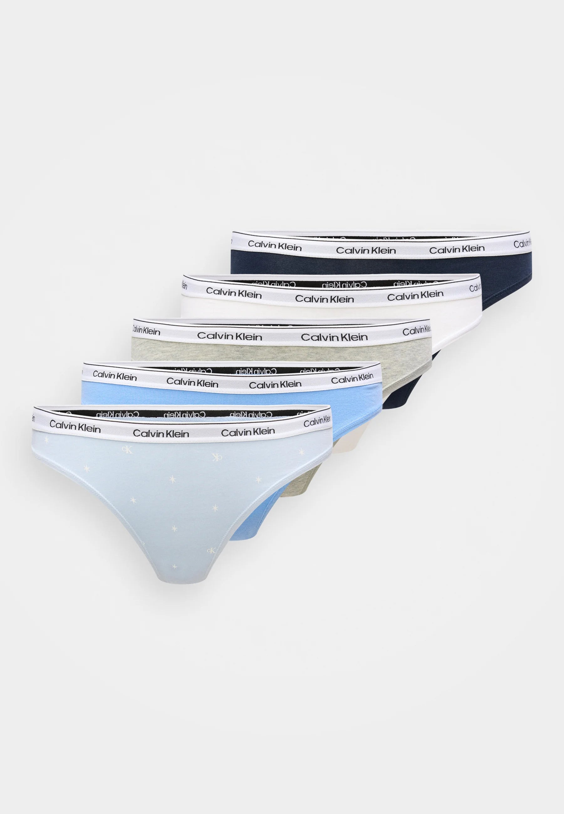Calvin Klein Icon Logo Briefs – 5 Pack, Shoreline, Blue Descent, White, Grey