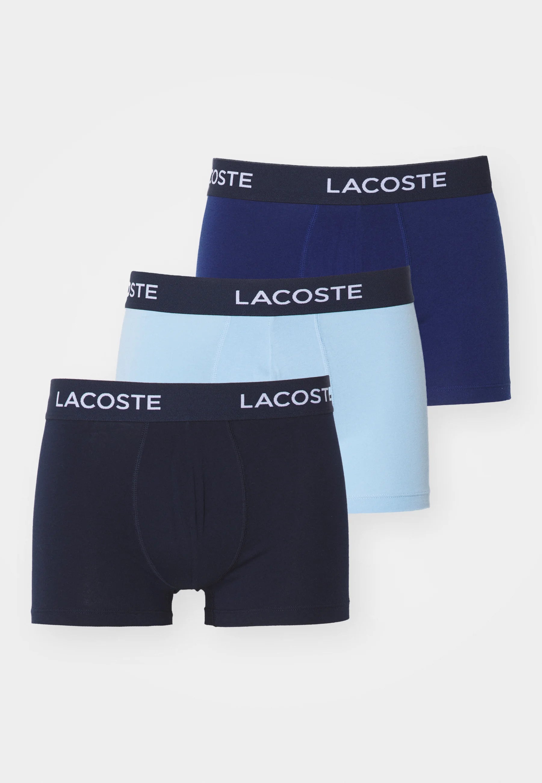 Lacoste Classic Stretch Trunks 3er-Pack – Dunkelblau, Hellblau
