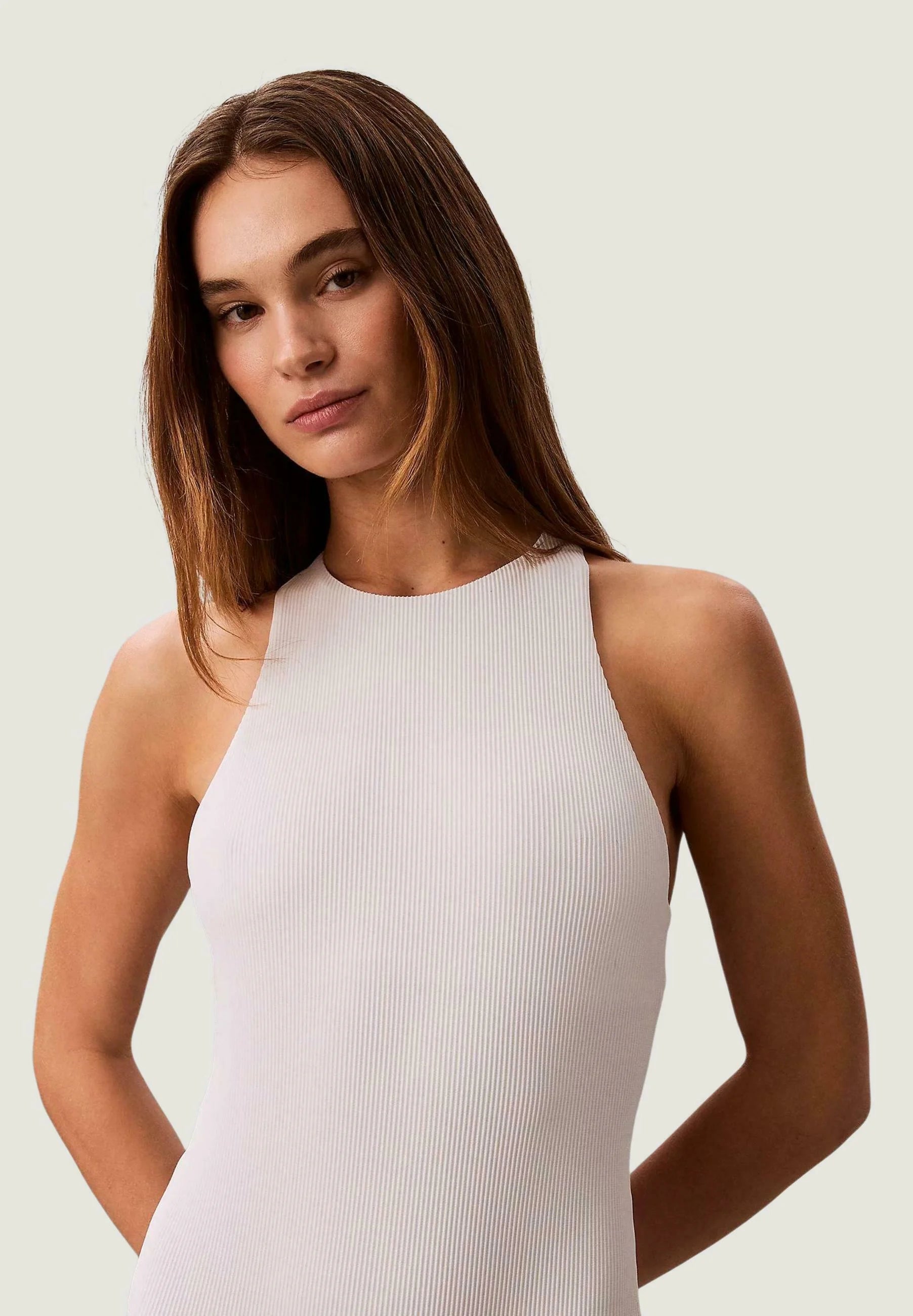 Calvin Klein Scoop Back One-Piece Swimsuit – White