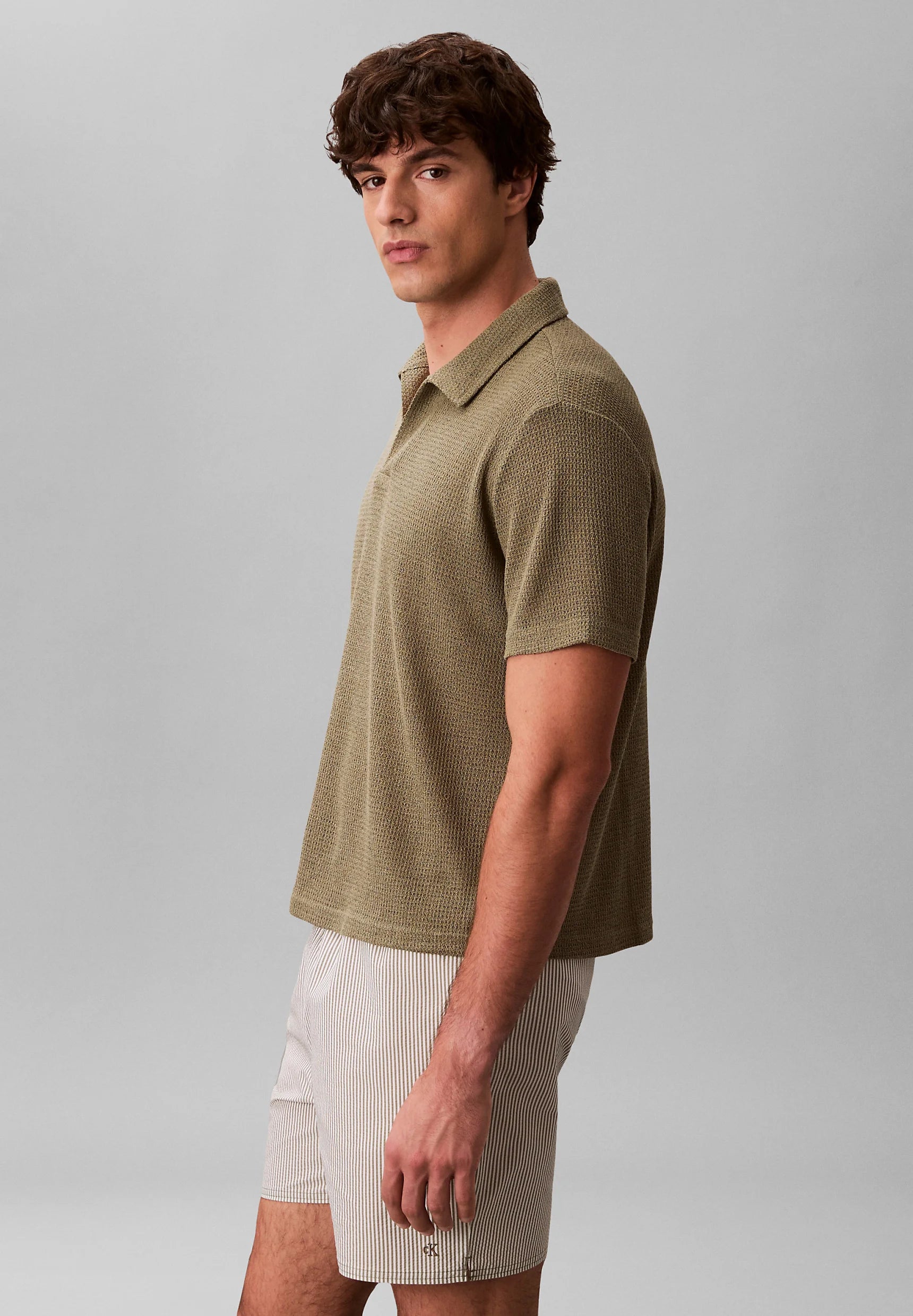 Short de bain Calvin Klein Medium à cordon de serrage – Vert lichen profond, Blanc