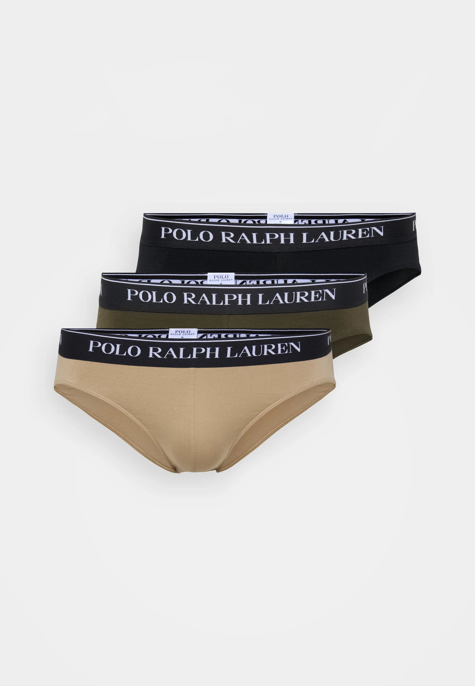 Slips Polo Ralph Lauren en coton stretch - Taille basse - Lot de 3 - Noir, Armadillo, Kaki classique