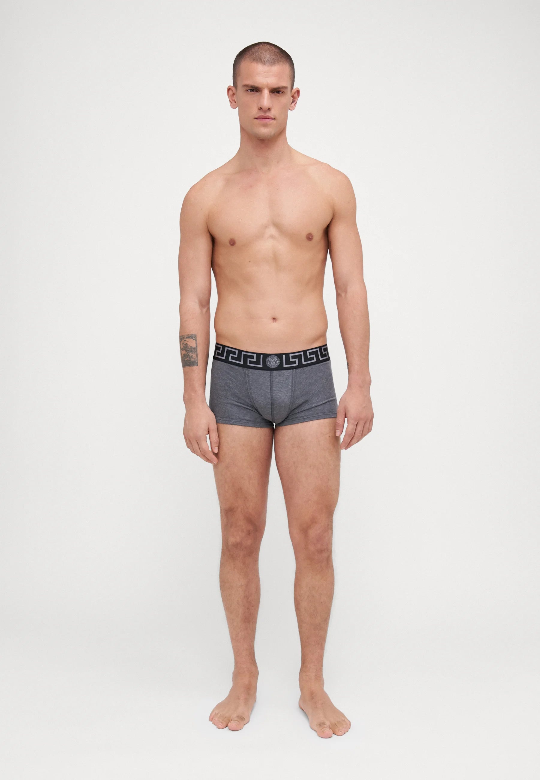 Boxer taille basse en coton stretch Versace - Gris Mélange, Noir, Argent