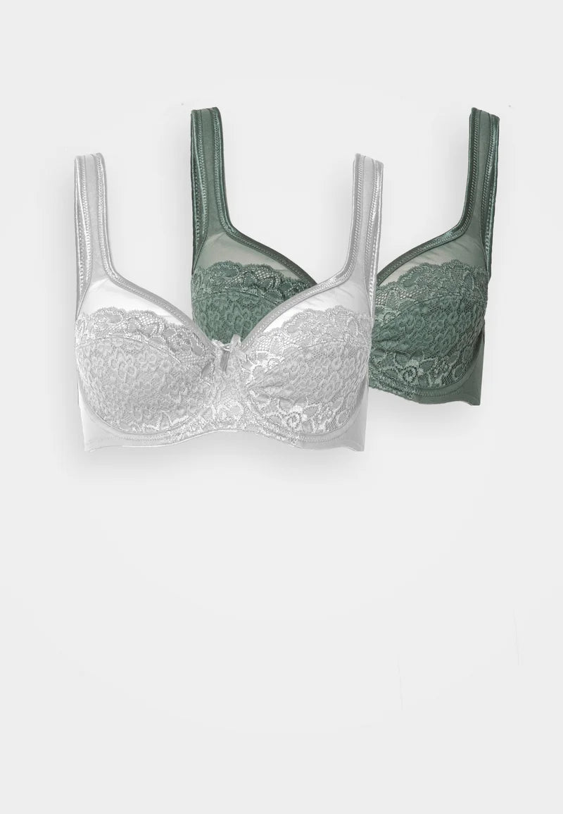 LASCANA Petite Fleur Minimizer Underwire Bra 2 Pack – Green, White