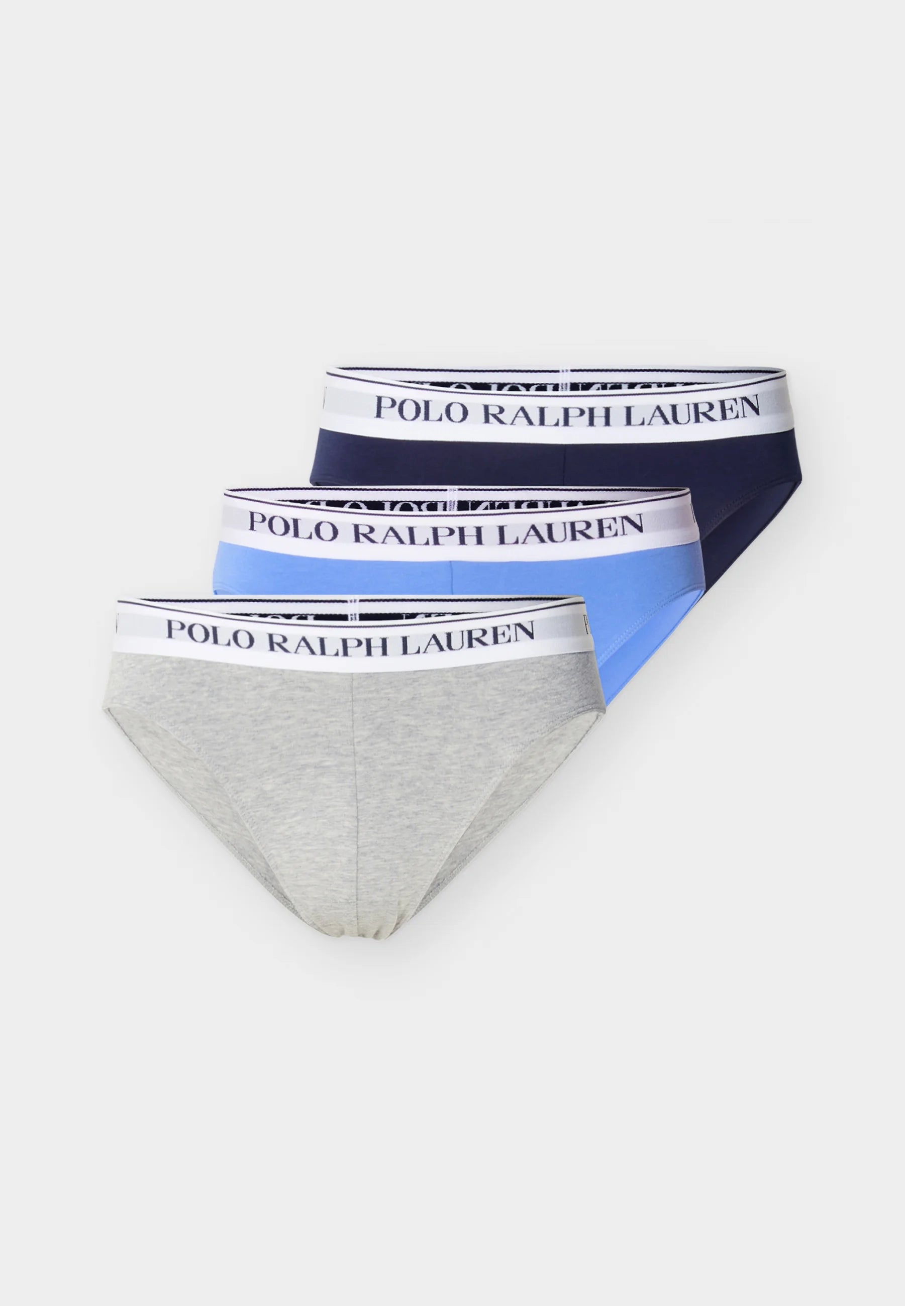 Slips Polo Ralph Lauren en coton stretch – Taille basse – Lot de 3 – Bleu, Bleu marine, Gris