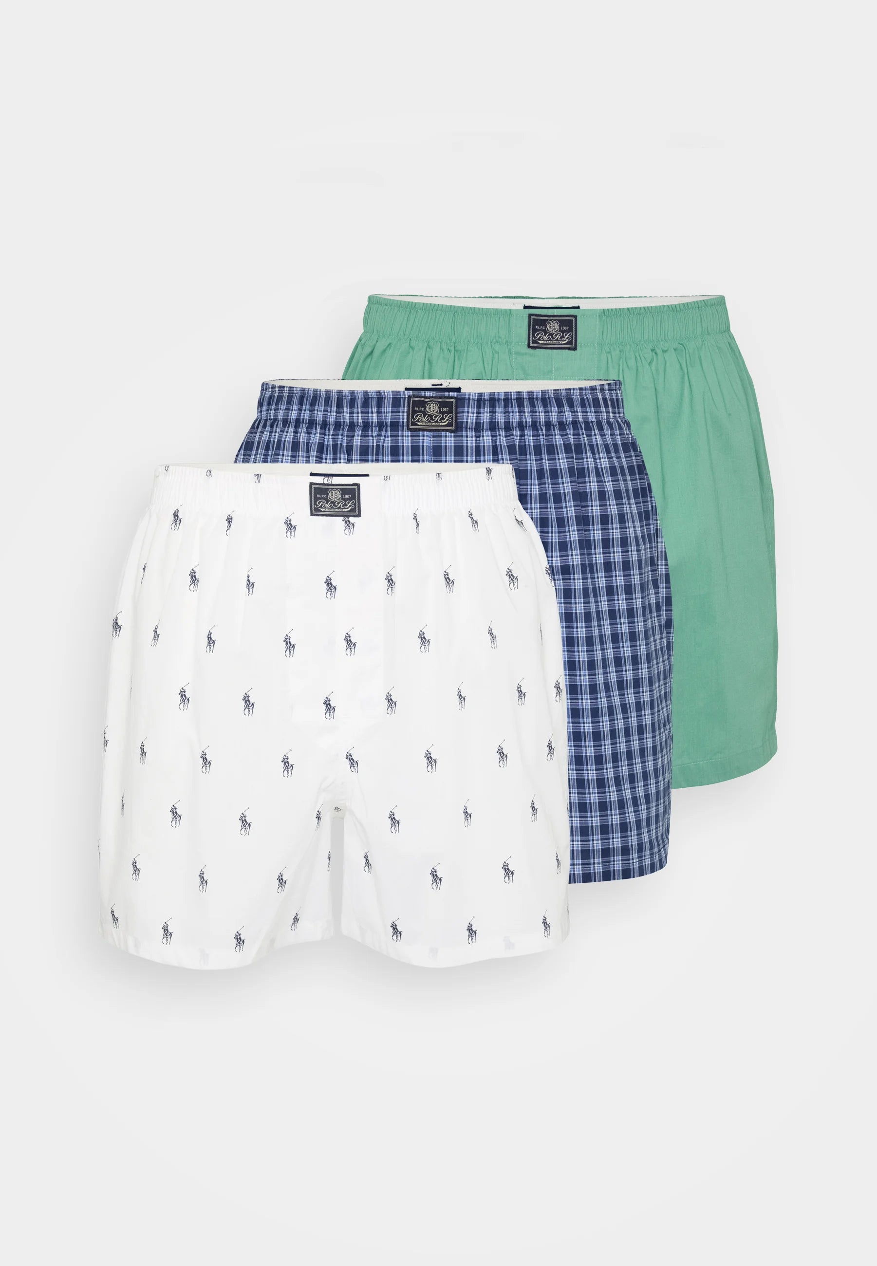 Boxer aperti in cotone Polo Ralph Lauren – Confezione da 3 – Bianco, verde, blu scuro
