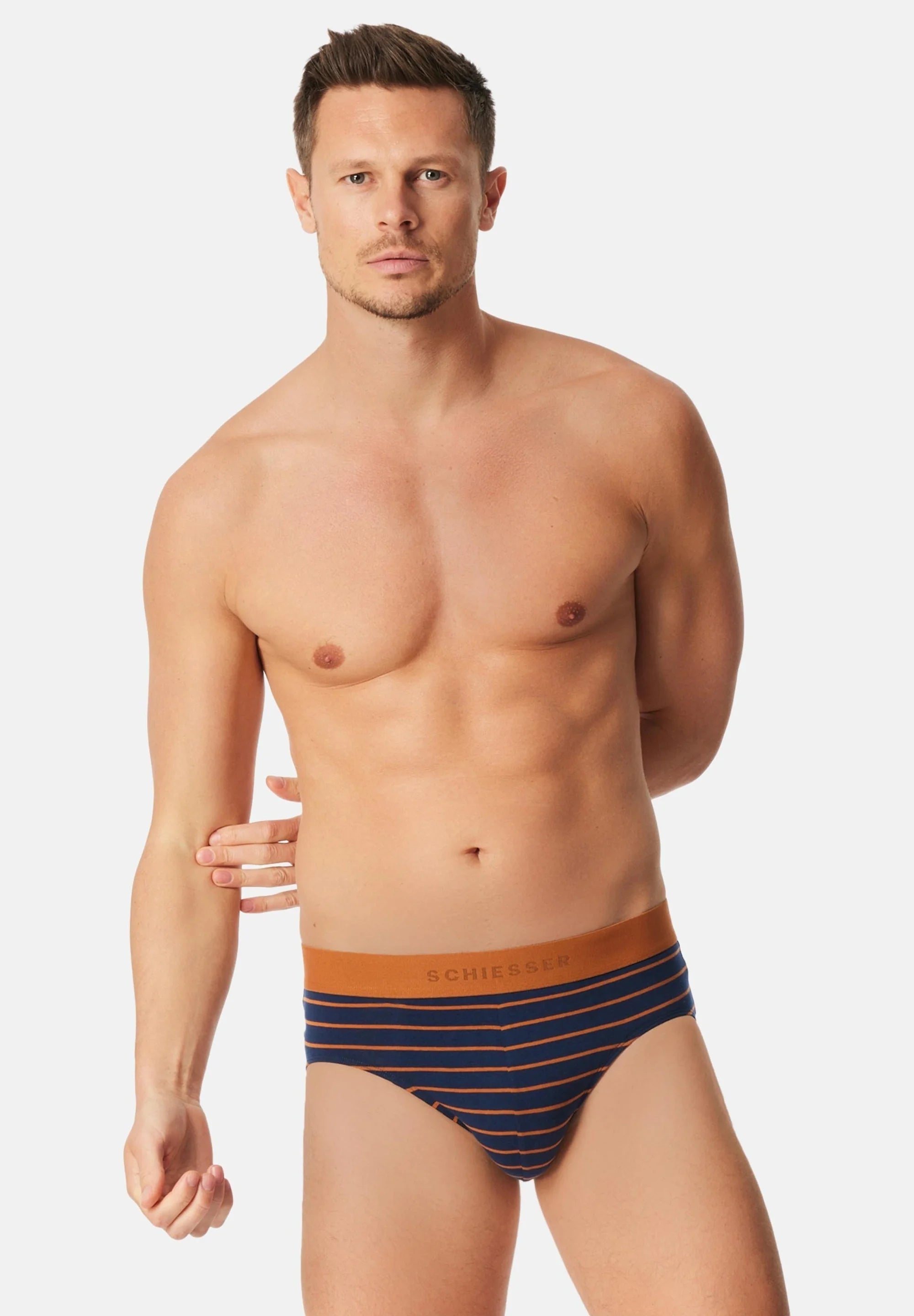 Schiesser Essential Cotton Briefs – Dark Blue, Orange