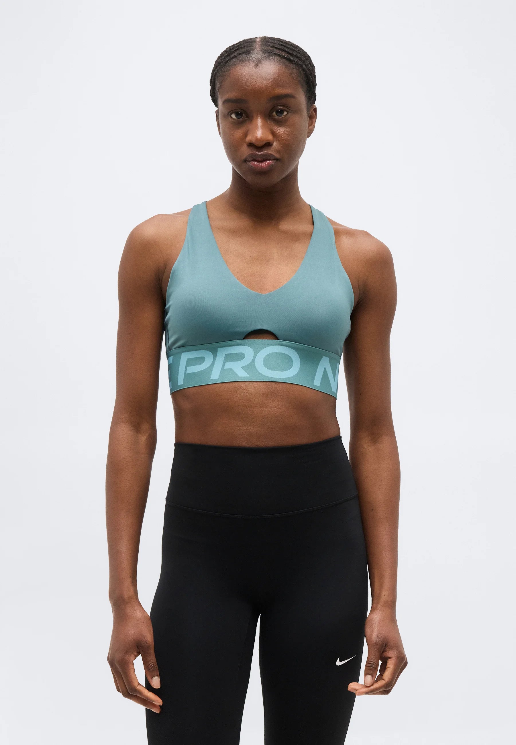 Soutien-gorge de sport Nike Sculpt Medium Support – Ardoise minérale, Turquoise denim, Blanc