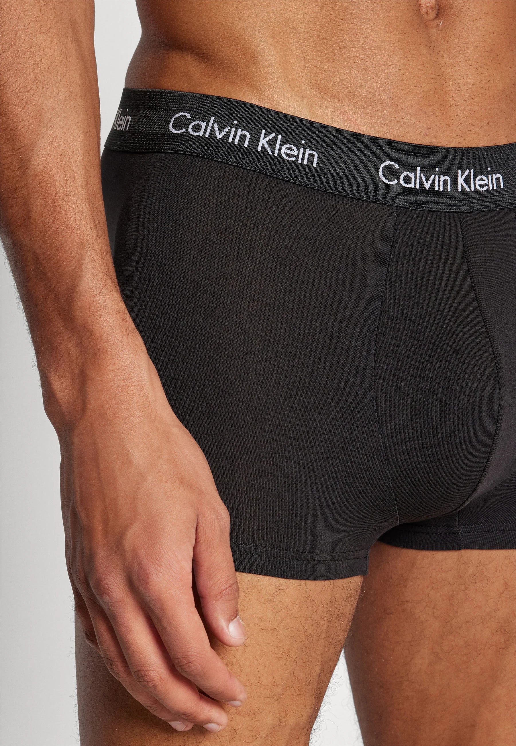 Calvin Klein Cotton Stretch Trunks – 3 Pack – Black , Grey , Black with Logo Print