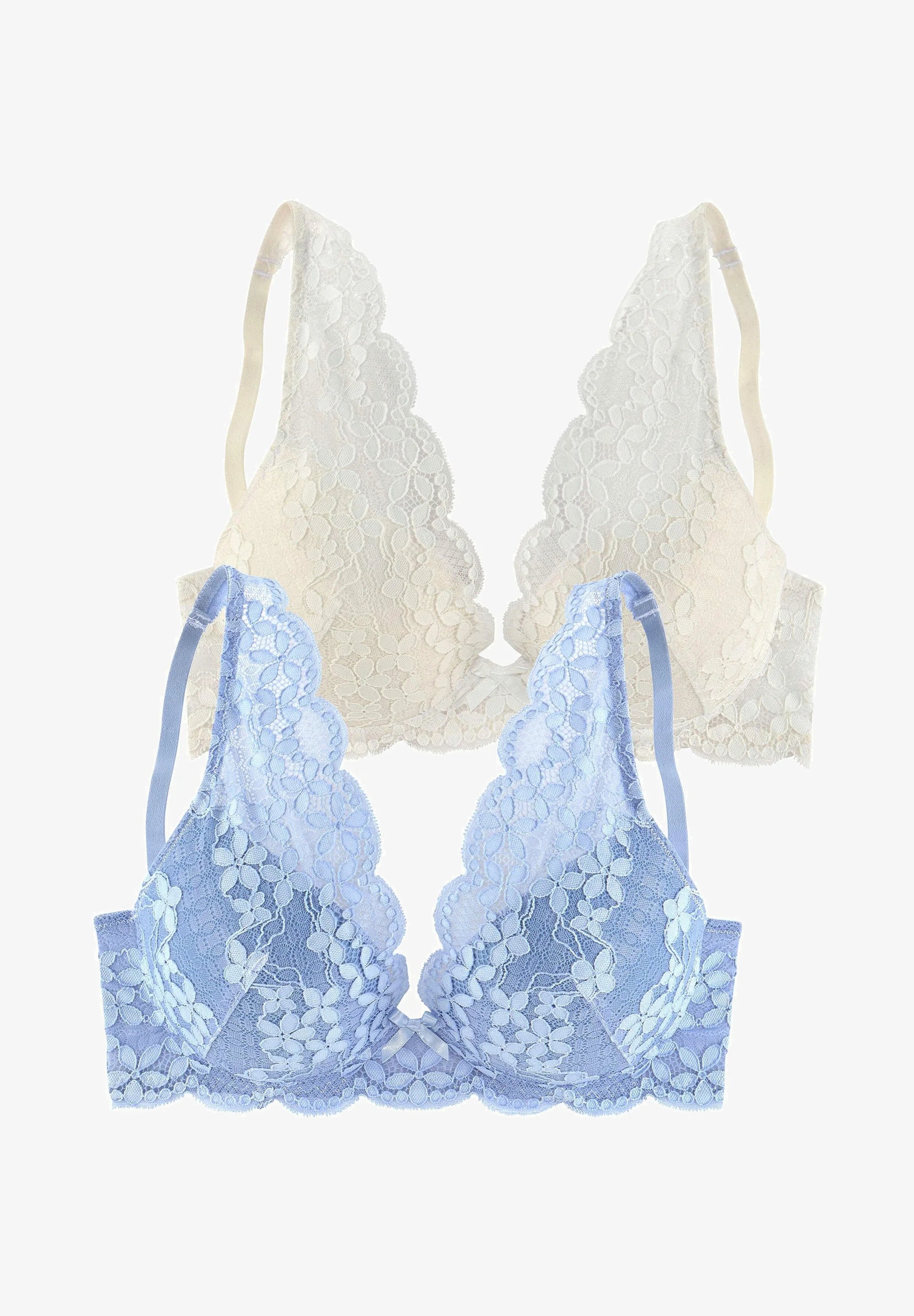 LASCANA Petite Fleur Triangle Bra 2 Pack – světle modrá, špinavě bílá