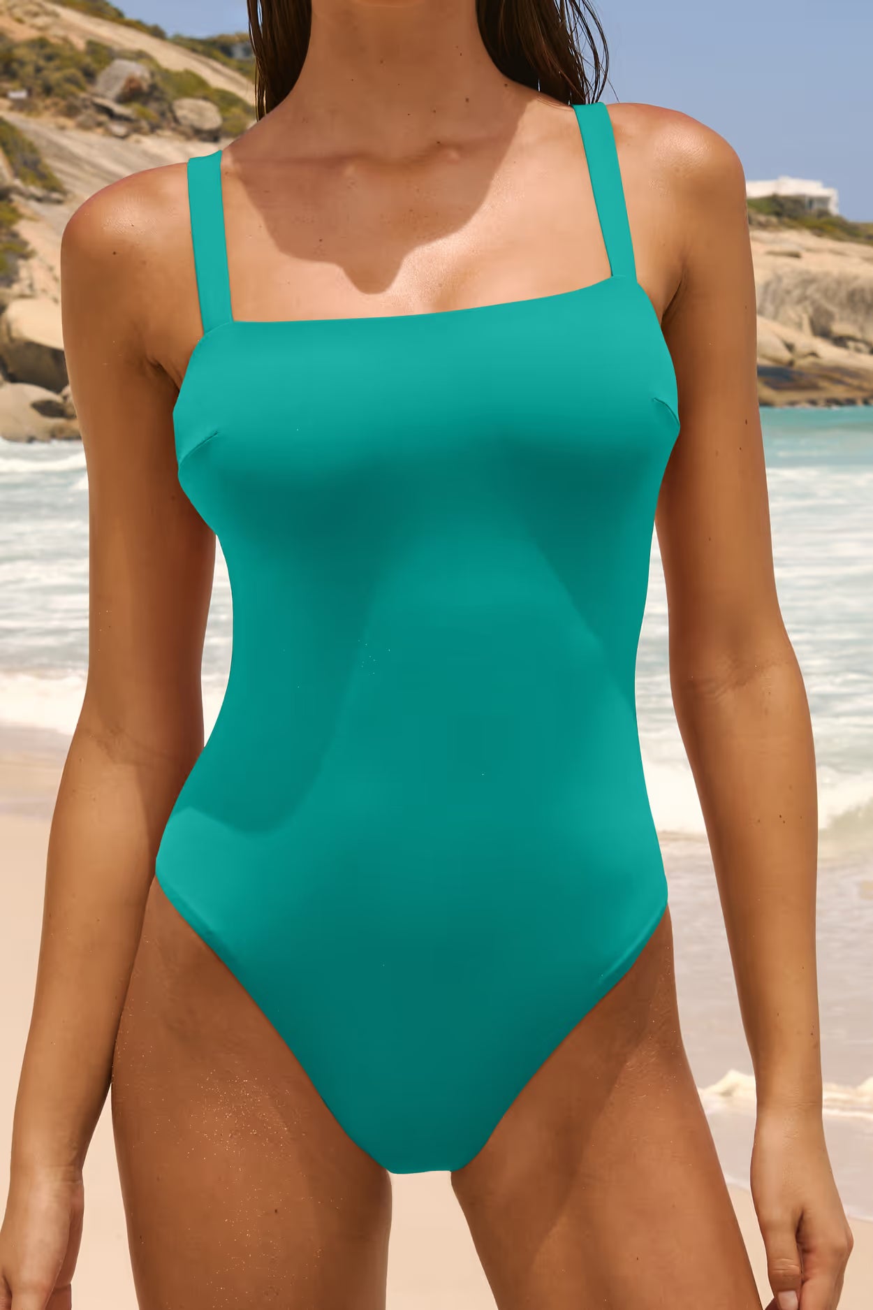 ETAM Sculpt Square Neck Shaping One-Piece Swimsuit – Pine Green