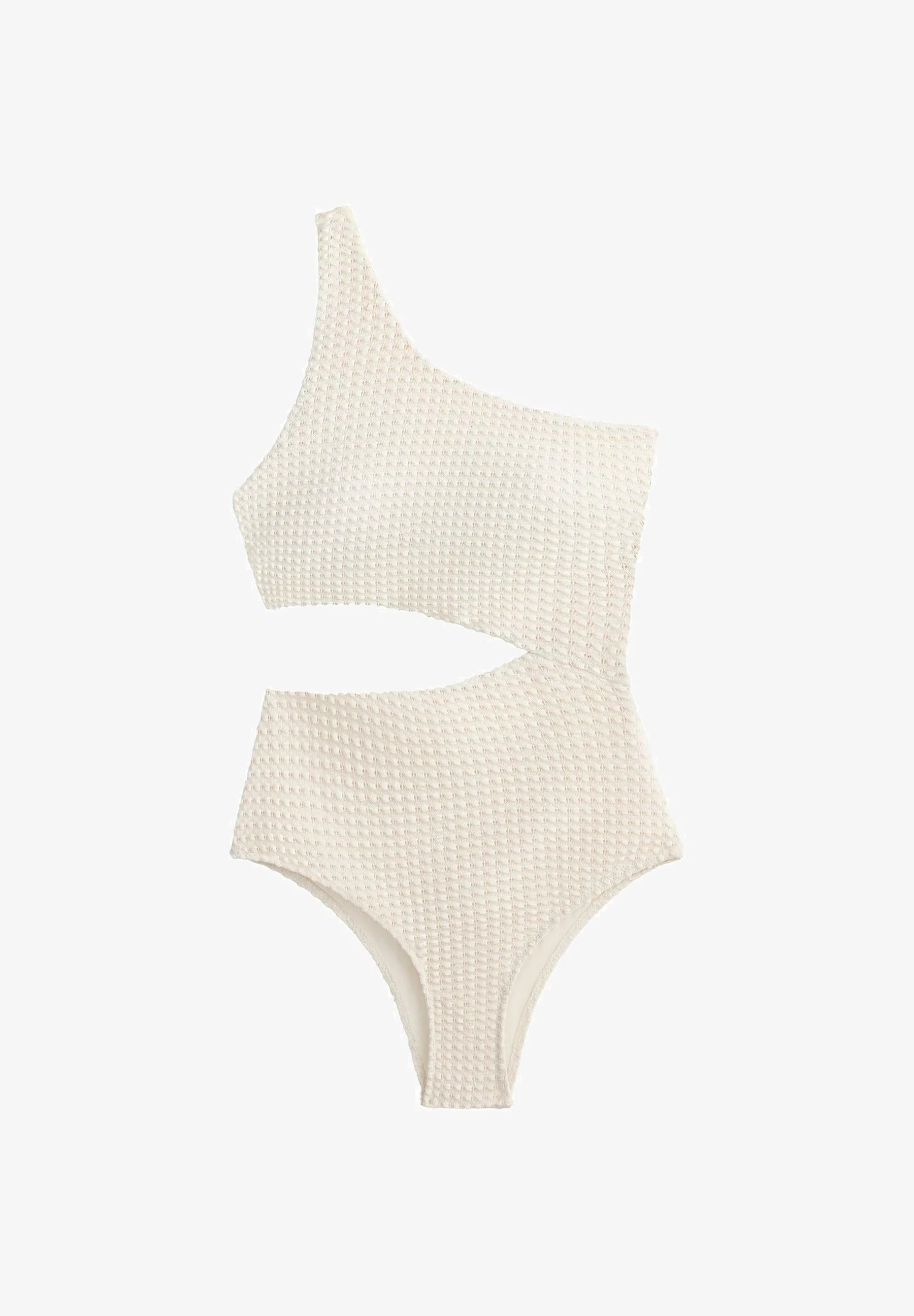 OYSHO Bubble Crochet Asymmetrischer Einteiler-Badeanzug – Stein