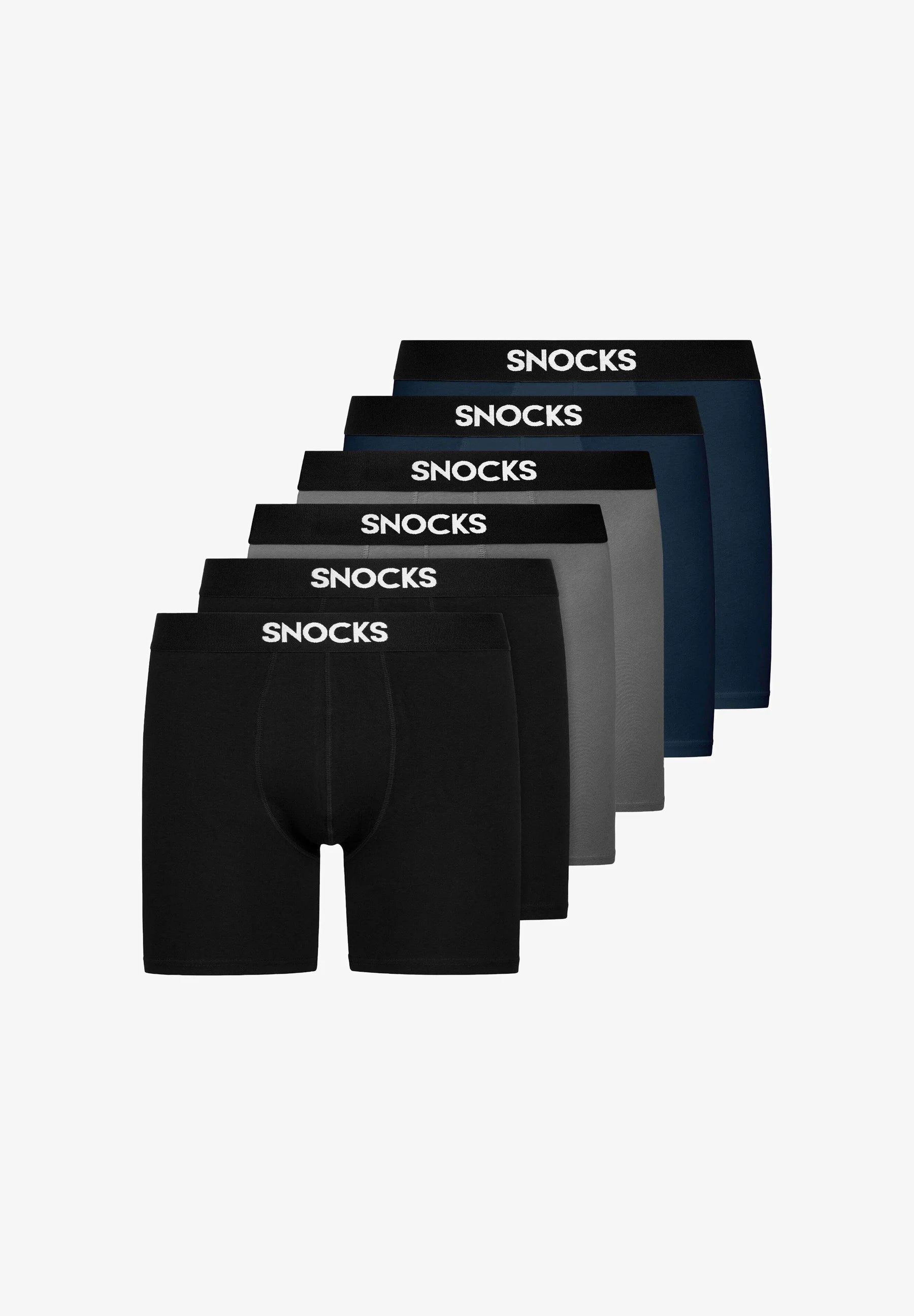 SNOCKS Long Leg Boxer Briefs – Black, Grey, Dark Blue