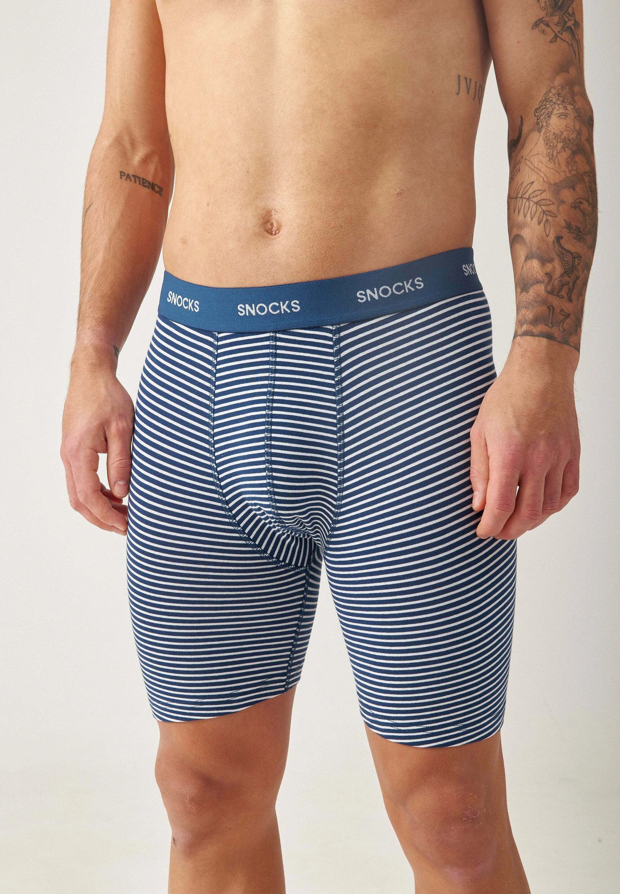 SNOCKS Boxer à jambe longue – Ensemble à rayures bleues