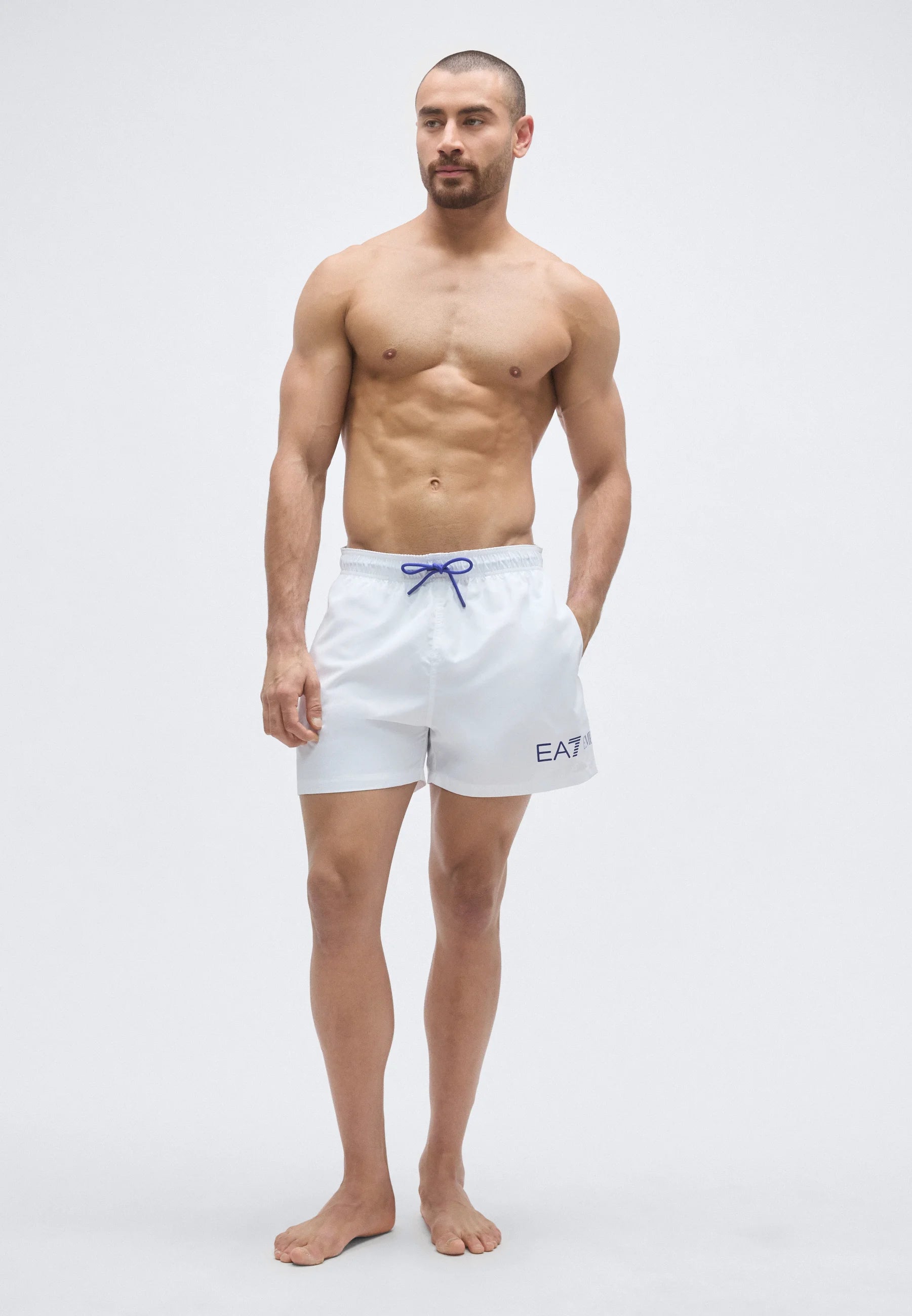 Plavecké šortky Emporio Armani EA7 Water Sport Extended Logo Boxer – bílé, modré Clematis