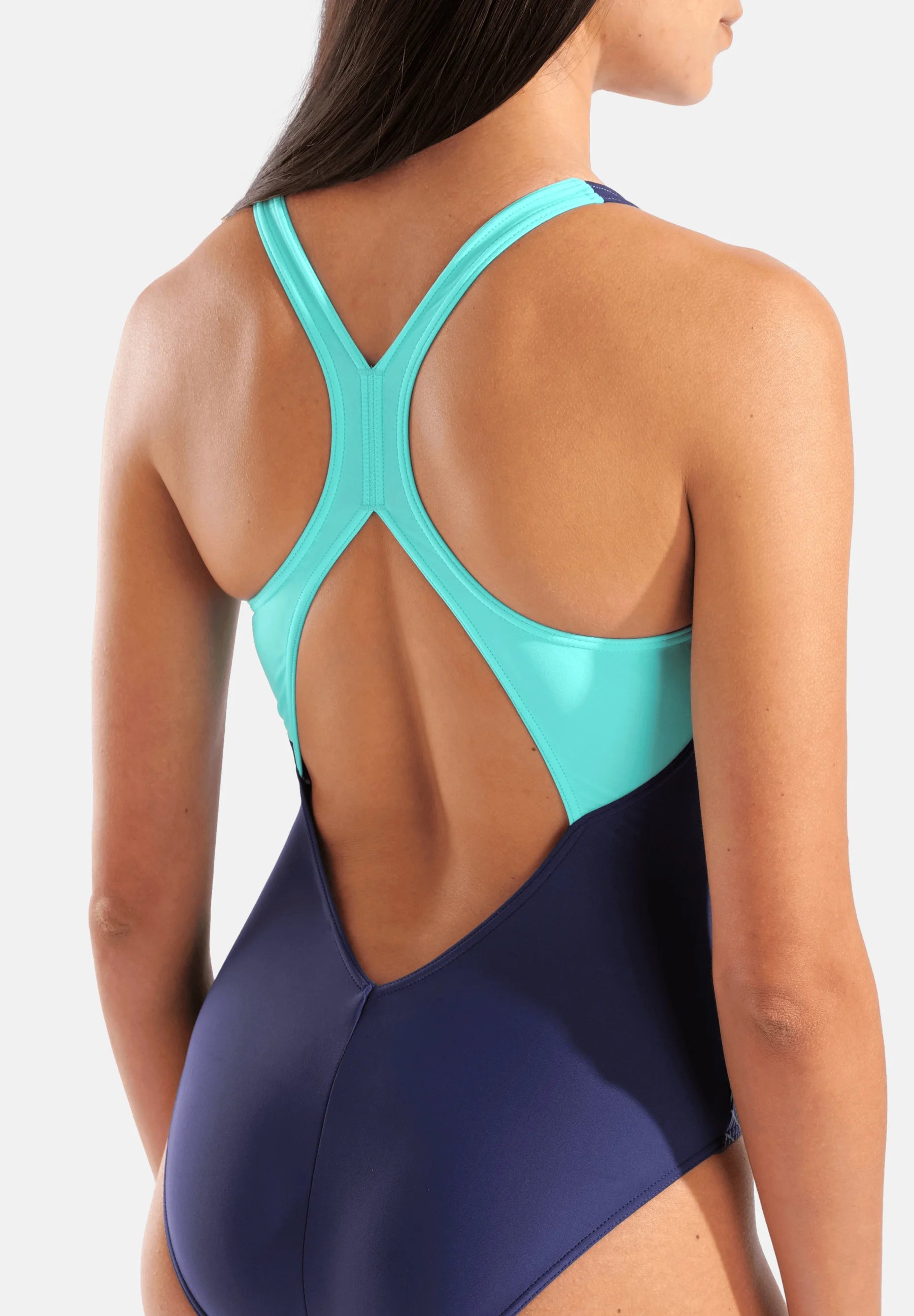 Arena Grid V Back Graphic One-Piece Swimsuit – Navy, Water