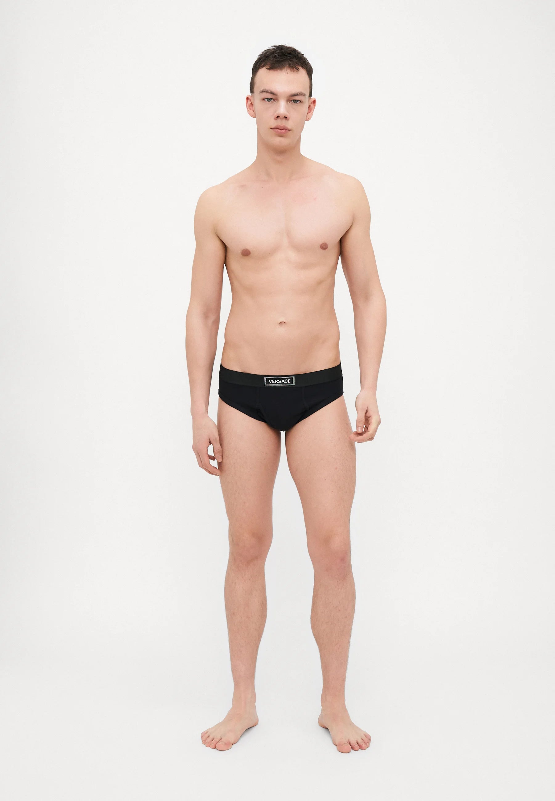 Versace Baumwoll-Stretch-Ripp-Slip – Schwarz