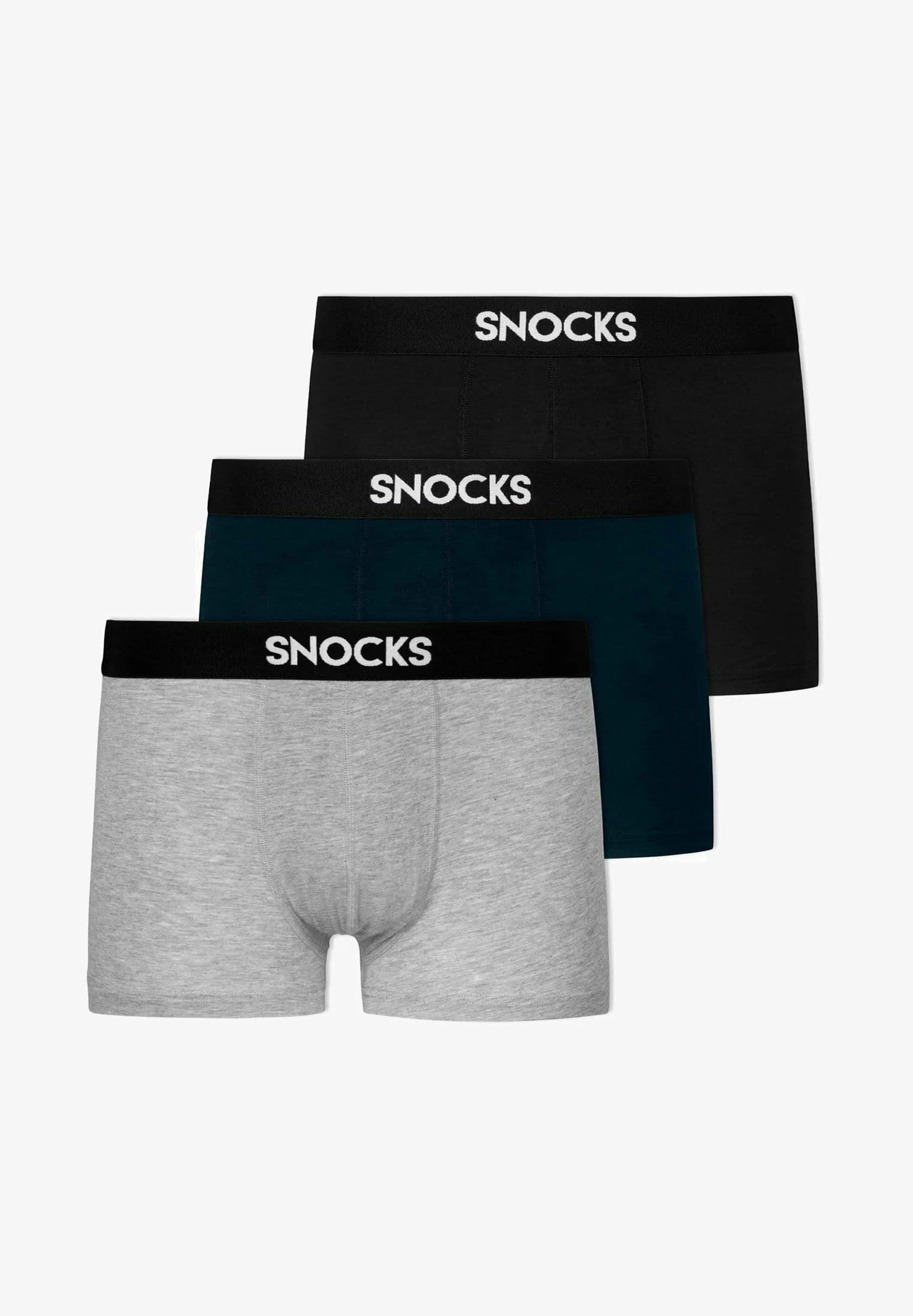 SNOCKS 3er-Pack Premium-Boxershorts – Schwarz, Grau, Blau
