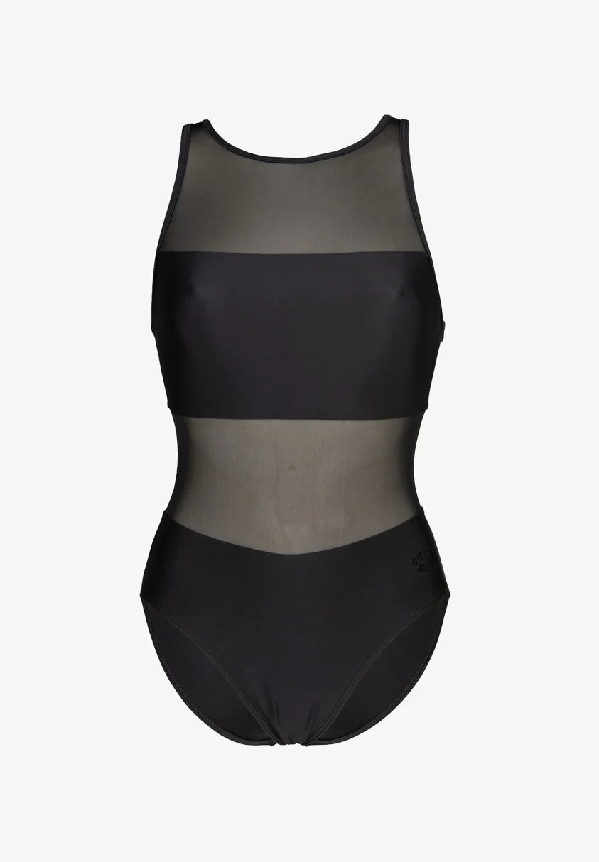 Arena Mesh Panels Vent Back One-Piece Swimsuit – Black
