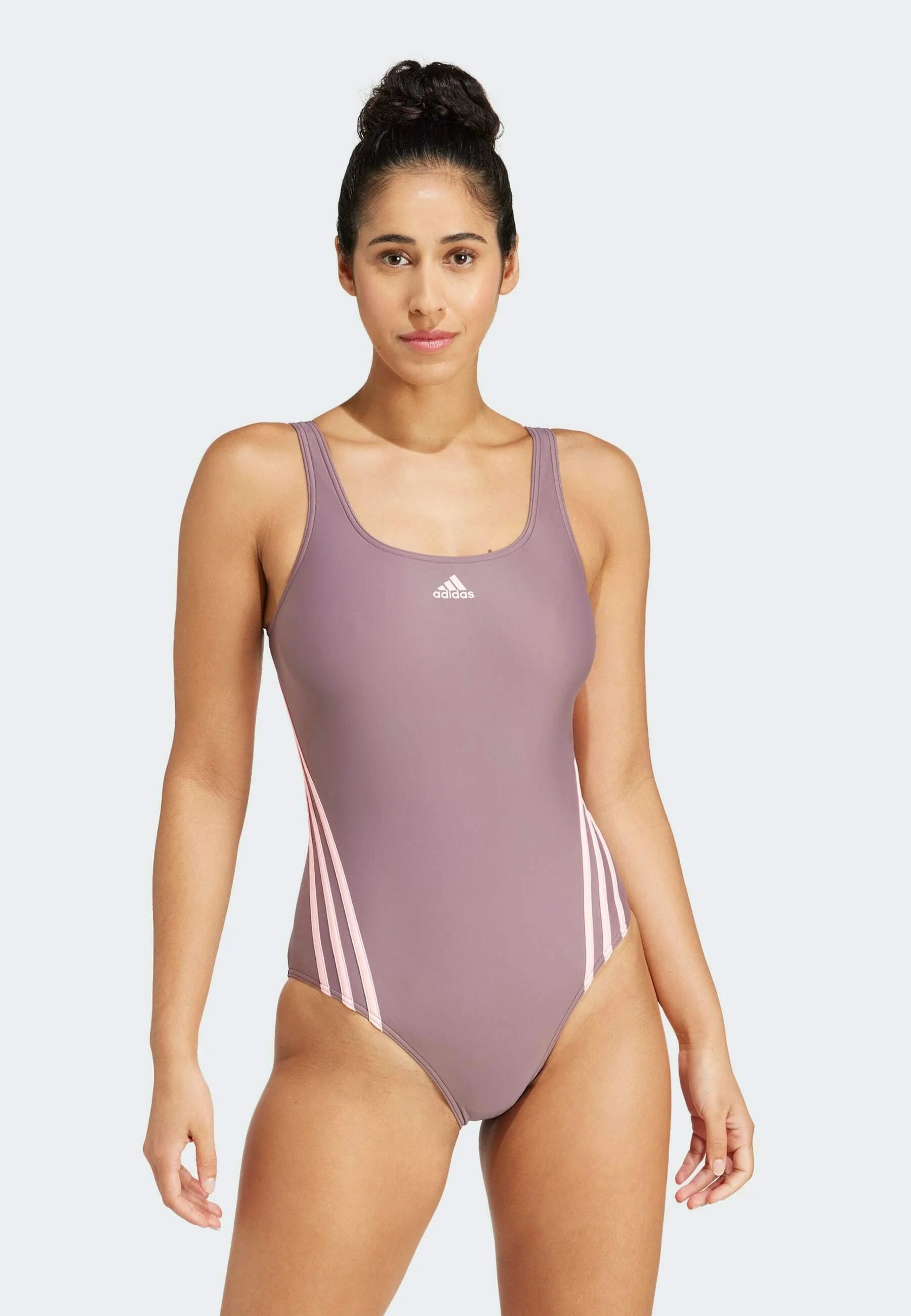 Adidas 3-Stripes Sportswear Einteiler-Badeanzug – Shadow Fig, Pink Spark
