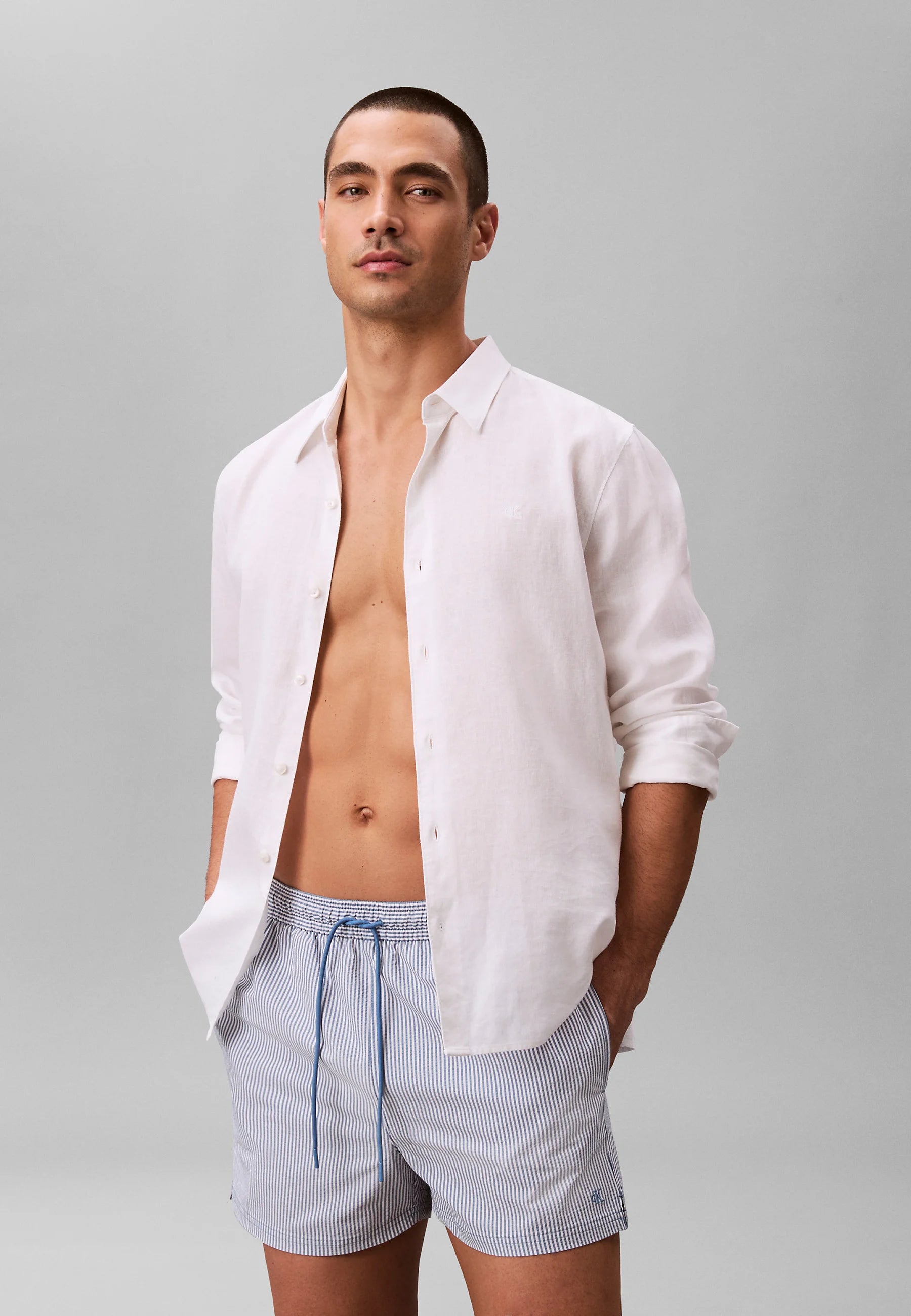 Calvin Klein Stahovací šortky Seersucker – Liberty Blue, White