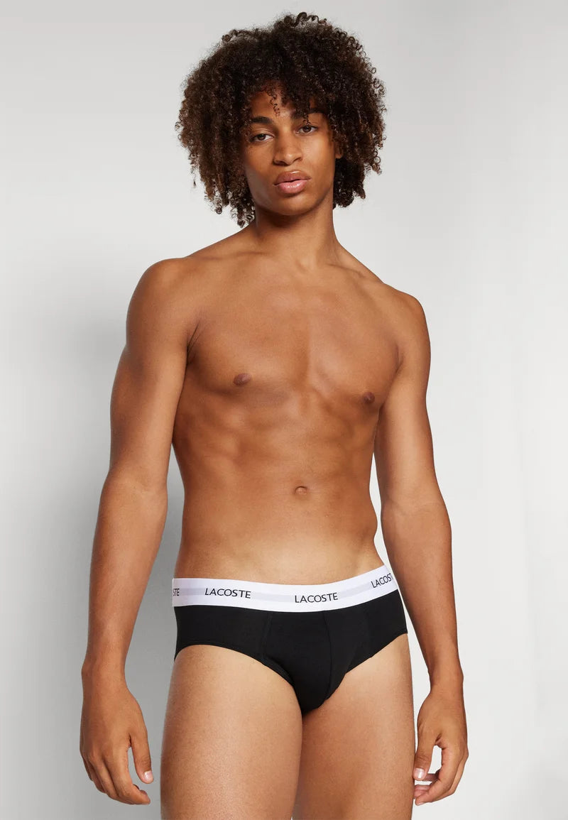 Lacoste Stretch Cotton Briefs 3 Pack – Black, White, Silver Chine