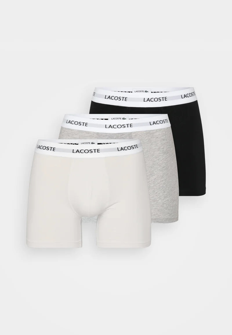 Lacoste Underwear Stretch Boxer Briefs 3 Pack – Black, White, Silver Chine