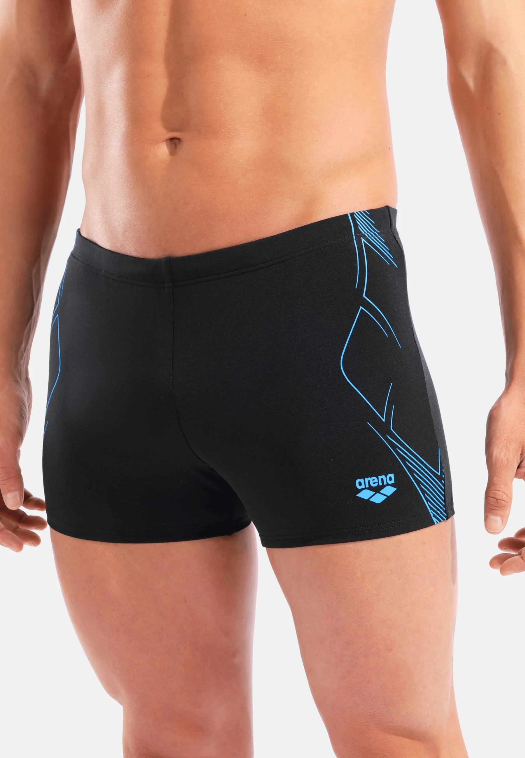 Short de bain graphique Arena – Noir, Turquoise