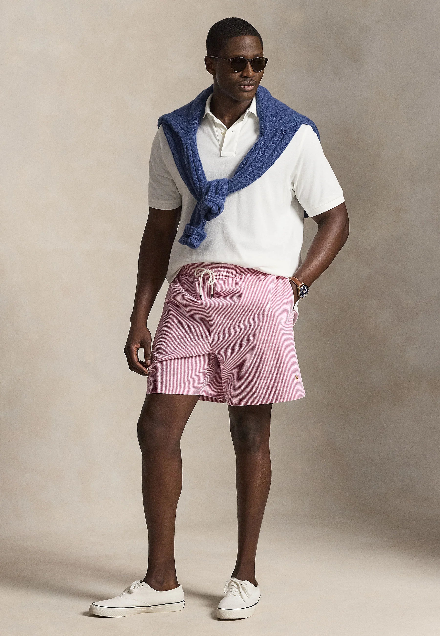Short de bain Polo Ralph Lauren Big & Tall Resort Rose Stripe Traveller – Rose, Blanc