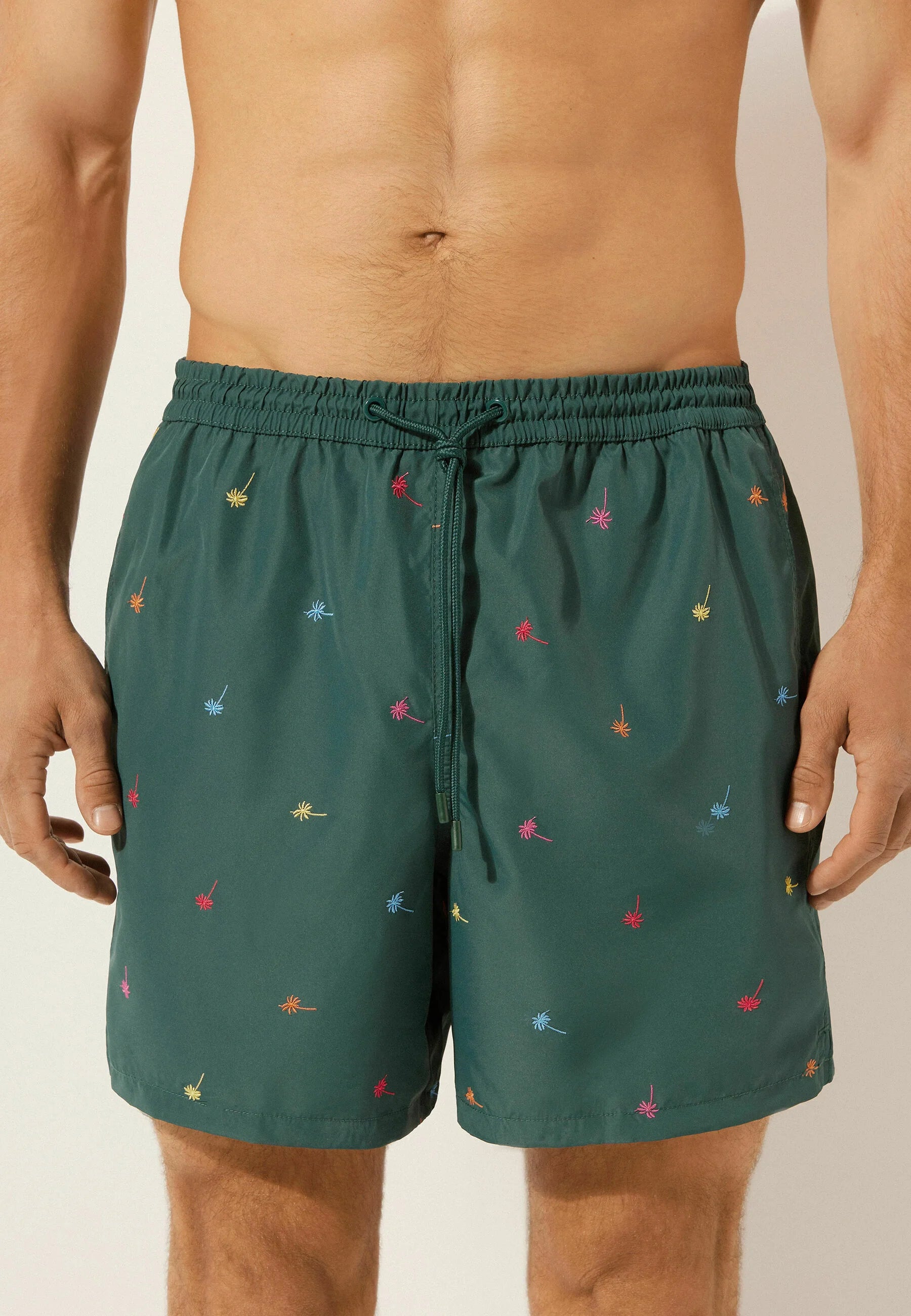 Calzedonia Formentera gemusterte Badeshorts – Dunkelgrün meliert