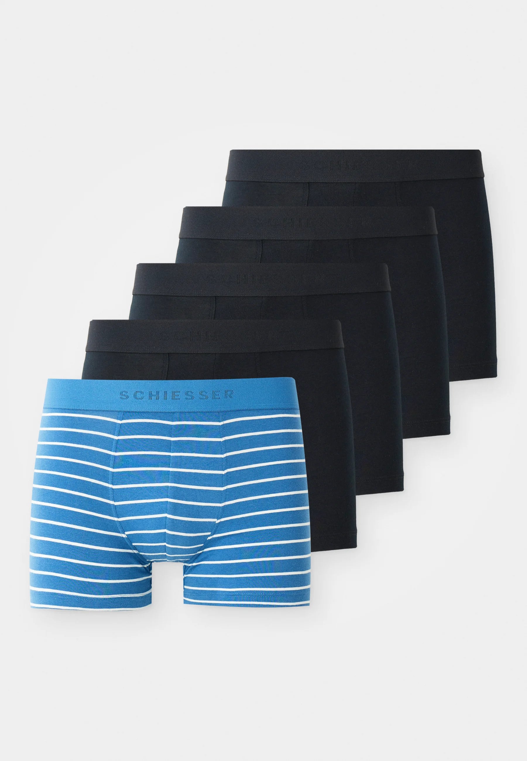 Schiesser Essential Cotton Trunks 5 Pack – Blue, Black