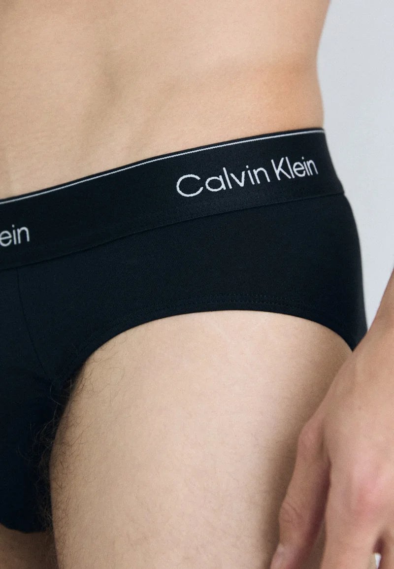 Calvin Klein Icon Cotton Stretch Hip Briefs – 3 Pack – Black with Black Waistbands