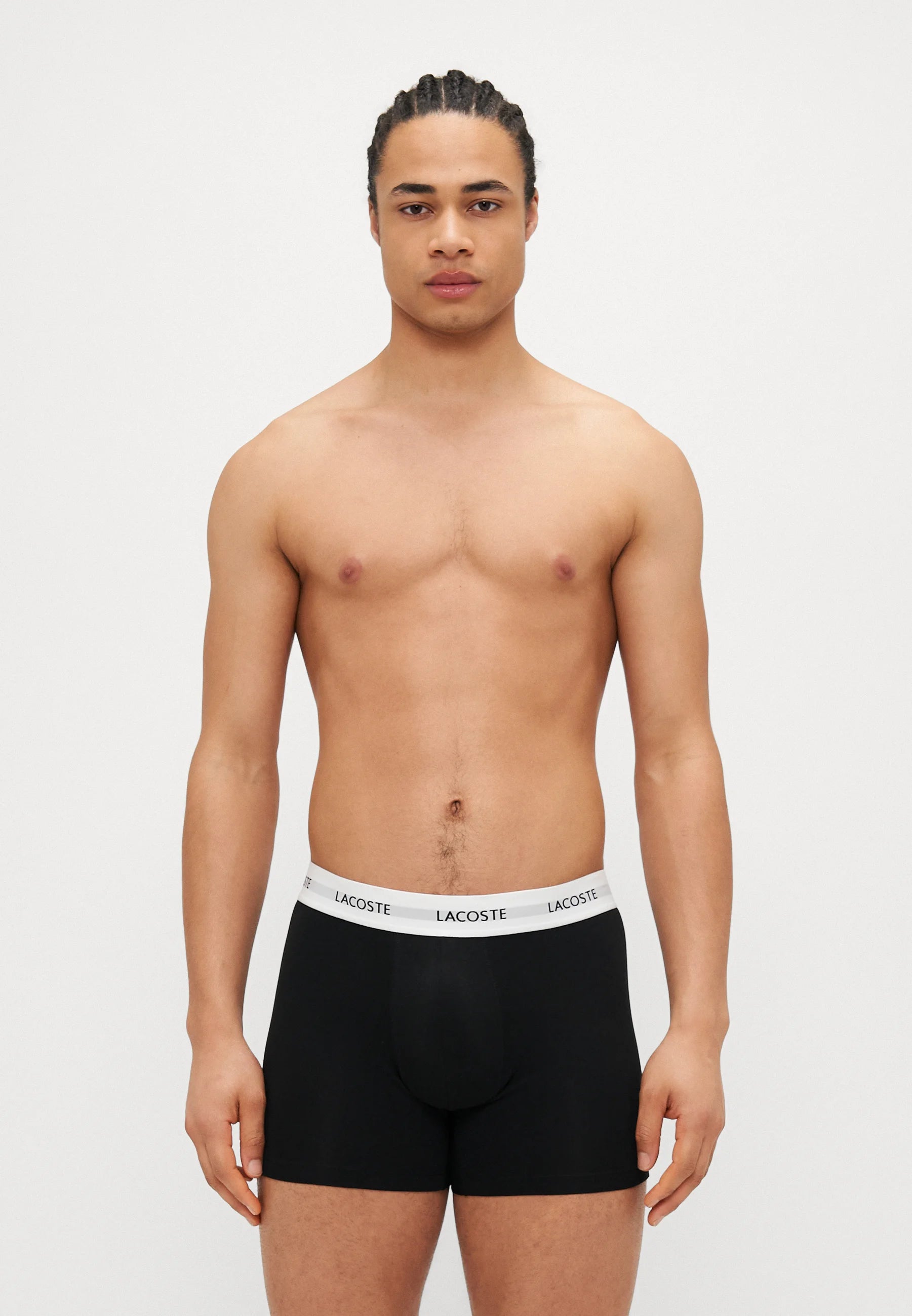 Lacoste Underwear Stretch Boxer Briefs 3 Pack – Black, White, Silver Chine
