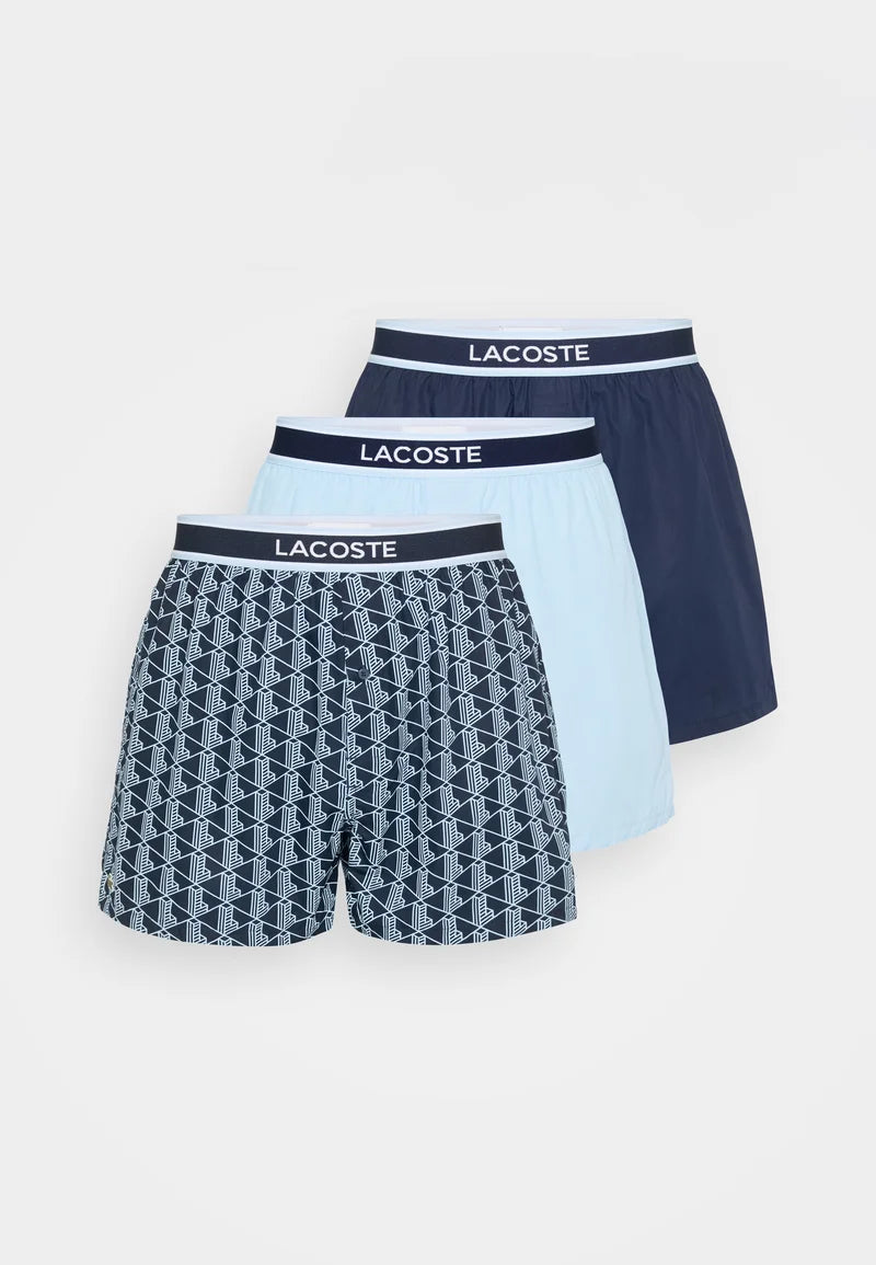 Lacoste 3 Pack Loose Cotton Boxer Shorts – Navy, Blue, Overview
