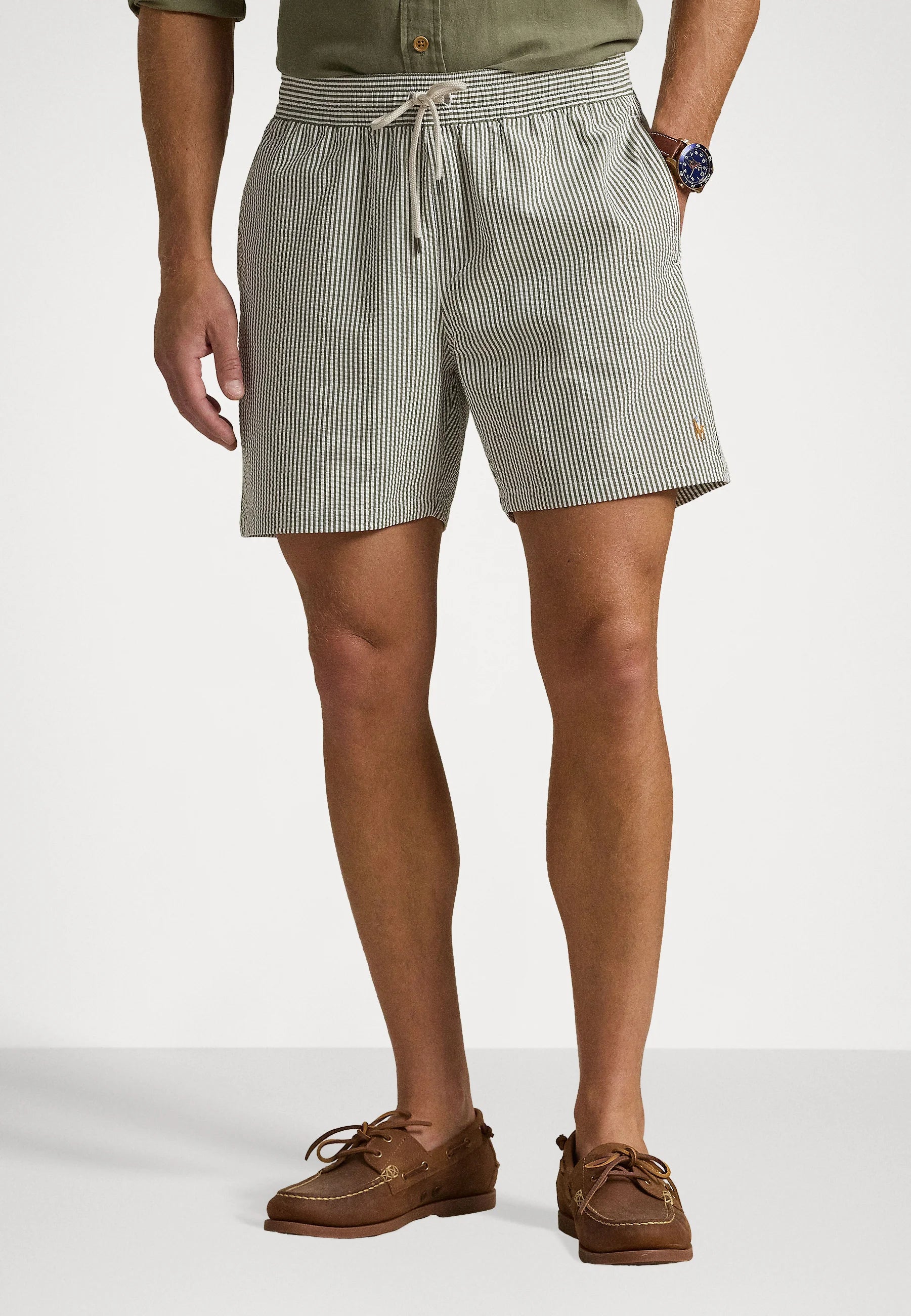 Spodenki kąpielowe Polo Ralph Lauren New Olive Seersucker Traveler – oliwkowe