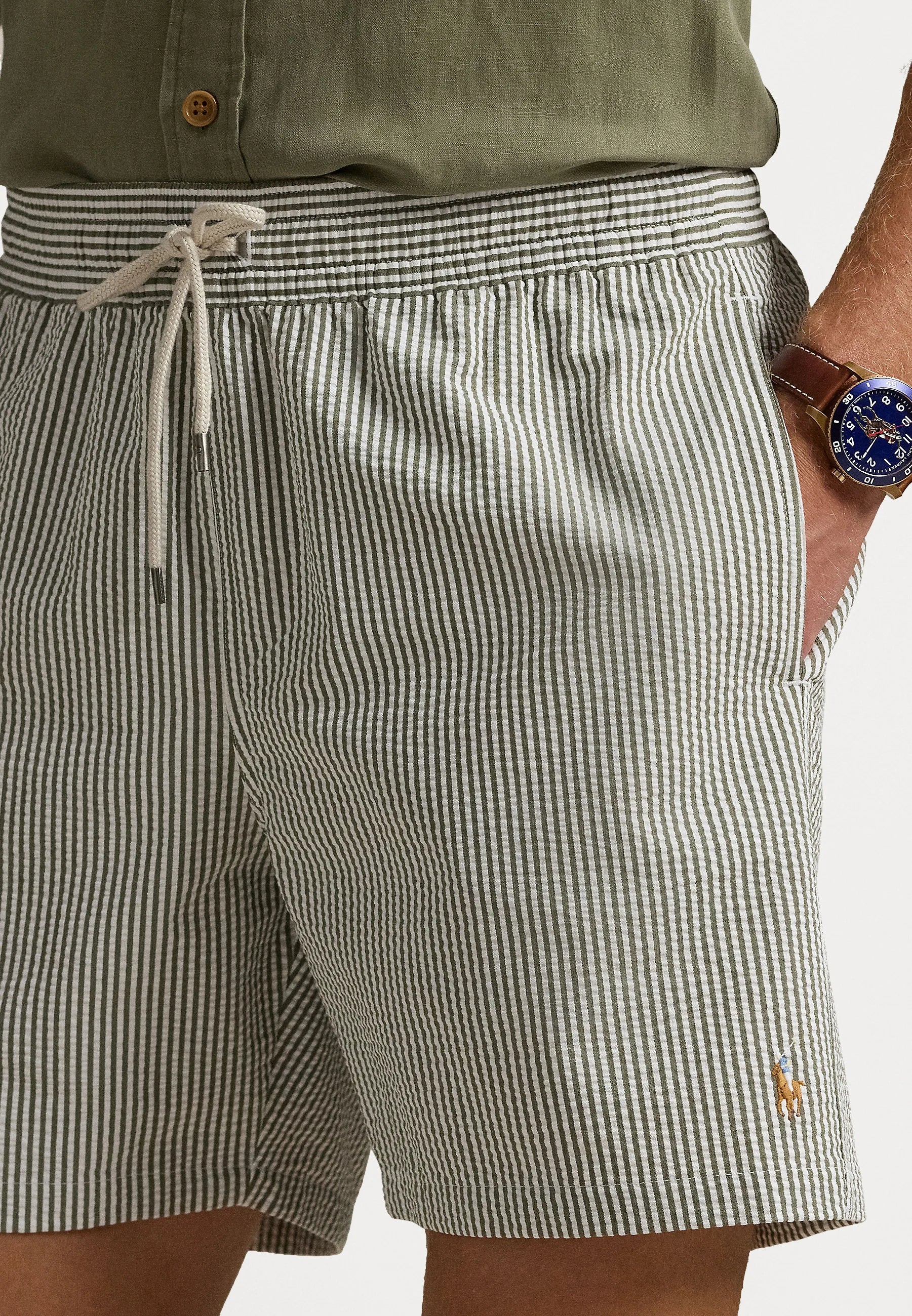 Spodenki kąpielowe Polo Ralph Lauren New Olive Seersucker Traveler – oliwkowe