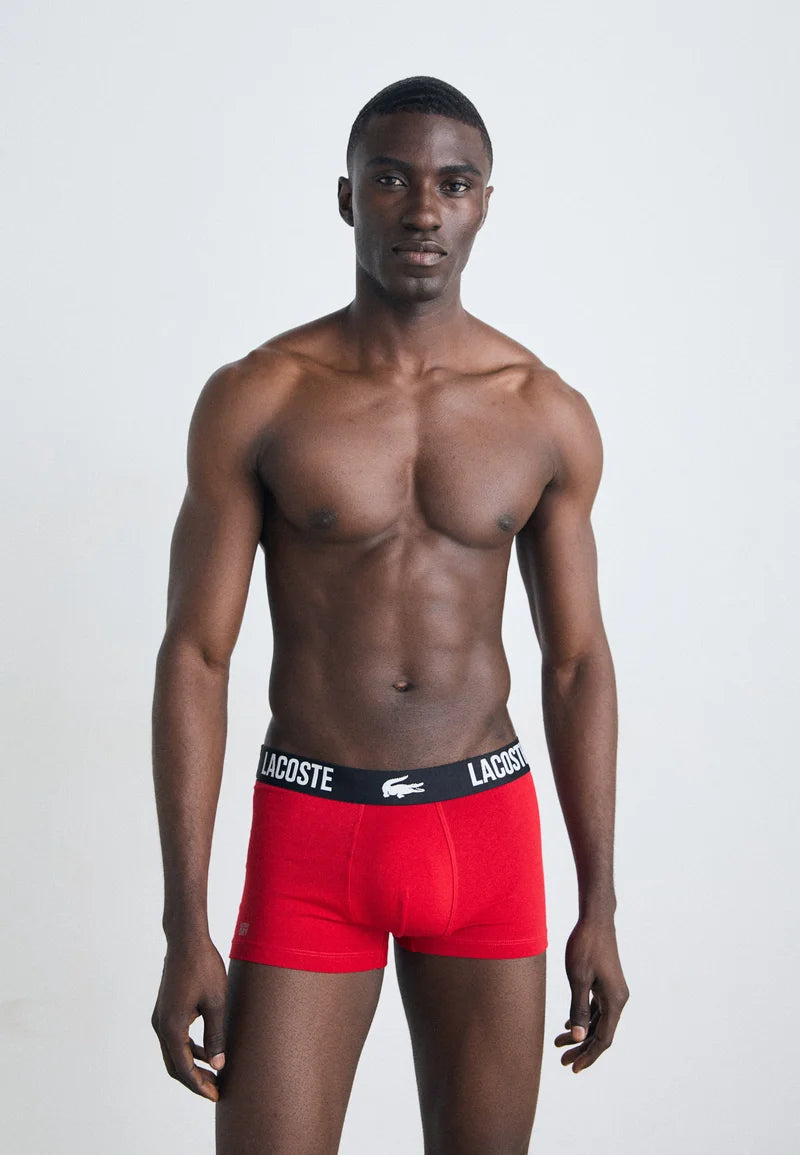 Lacoste Classic Stretch Trunks 3 Pack – Black, Dark Grey, Red