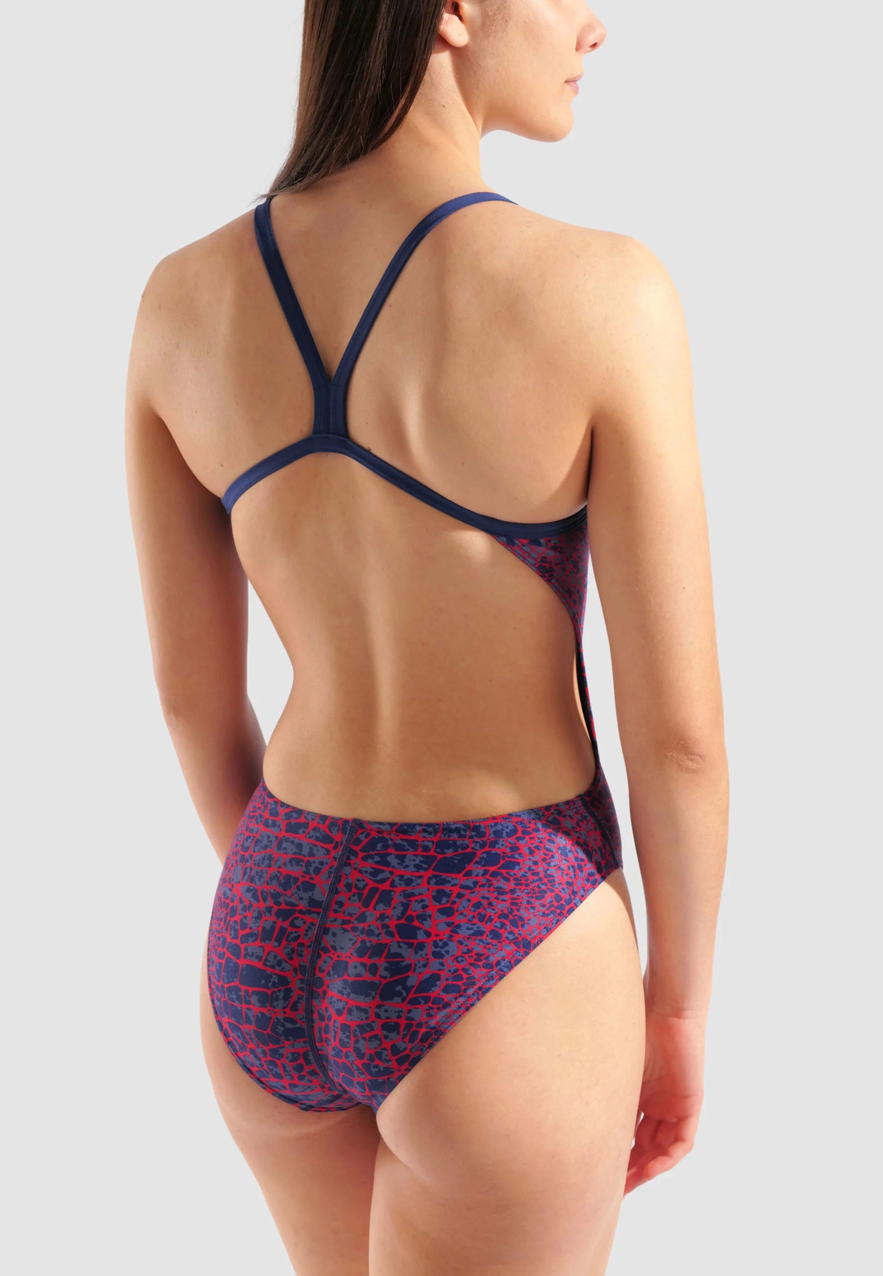 Arena Snakeskin Challengeback One-Piece Swimsuit – Navy, Team Red, White, Blue