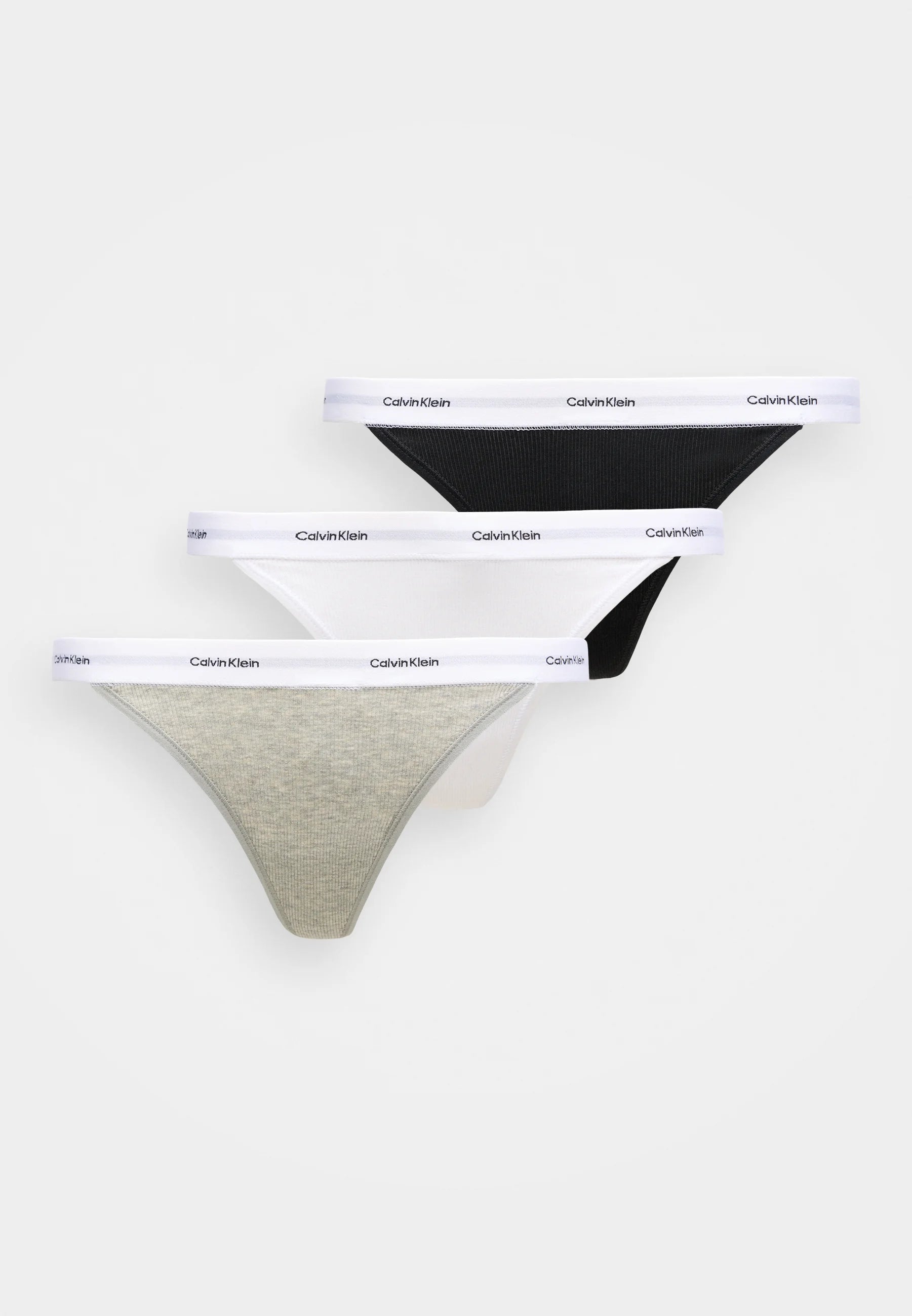 Calvin Klein Stretch 3-Pack String Thongs – Black, Classic White, Grey Heather