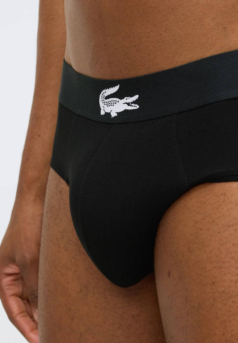 Lacoste Stretch Cotton Briefs 3 Pack – White, Green, Black