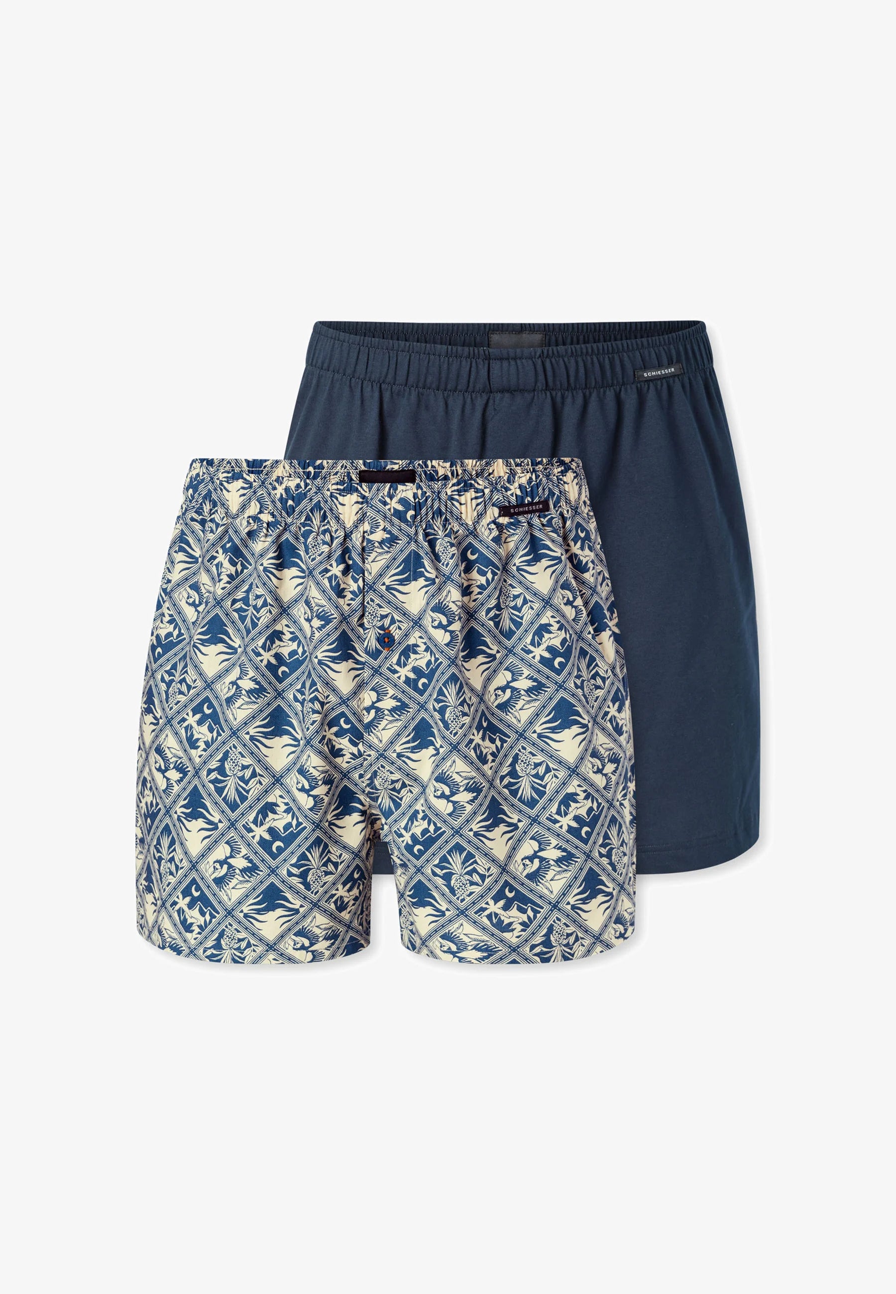 Schiesser Lot de 2 boxers classiques en coton – Bleu foncé, jaune clair