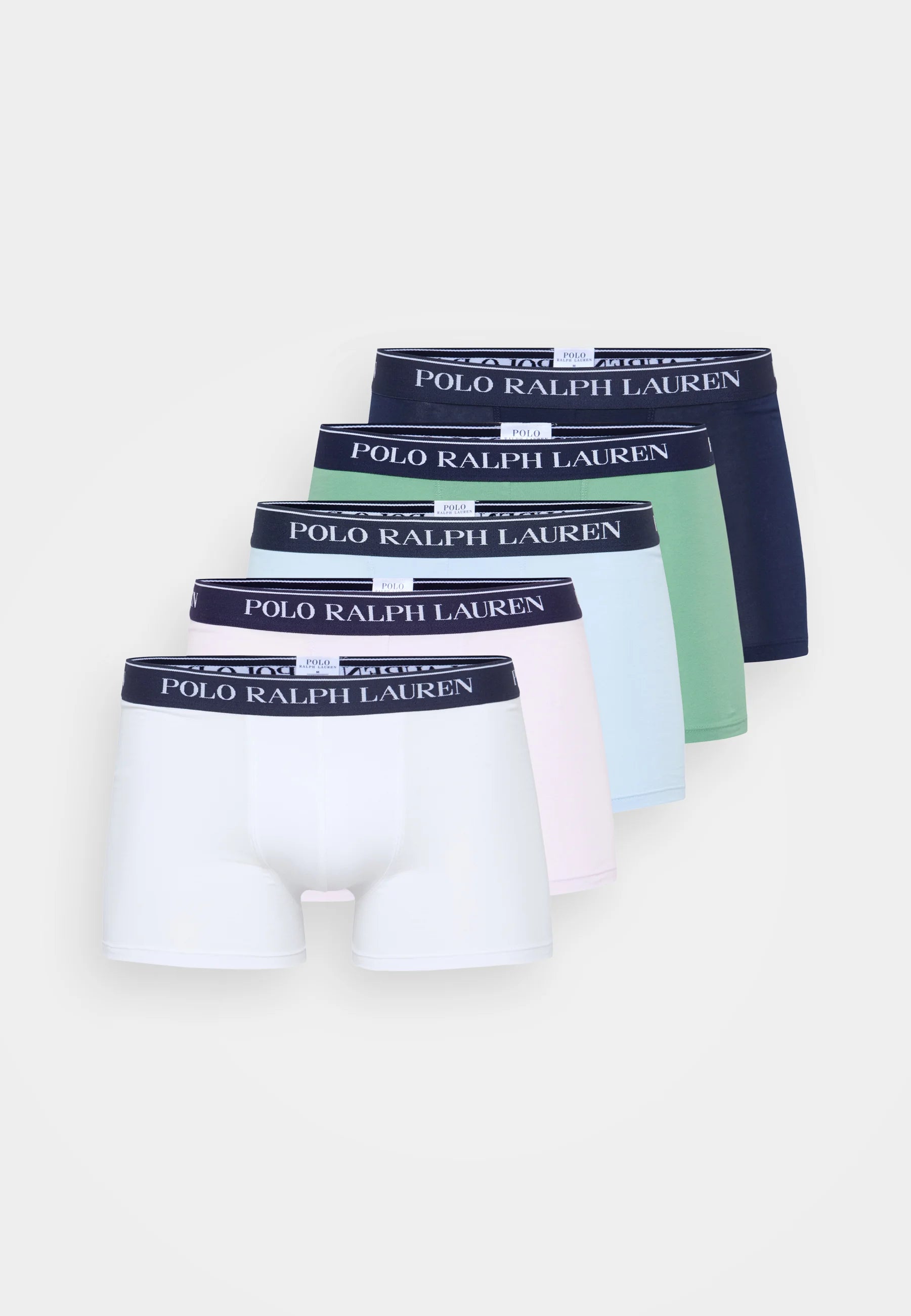 Boxer Polo Ralph Lauren in cotone elasticizzato – Confezione da 5 – Blu scuro, Blu, Lilla, Bianco
