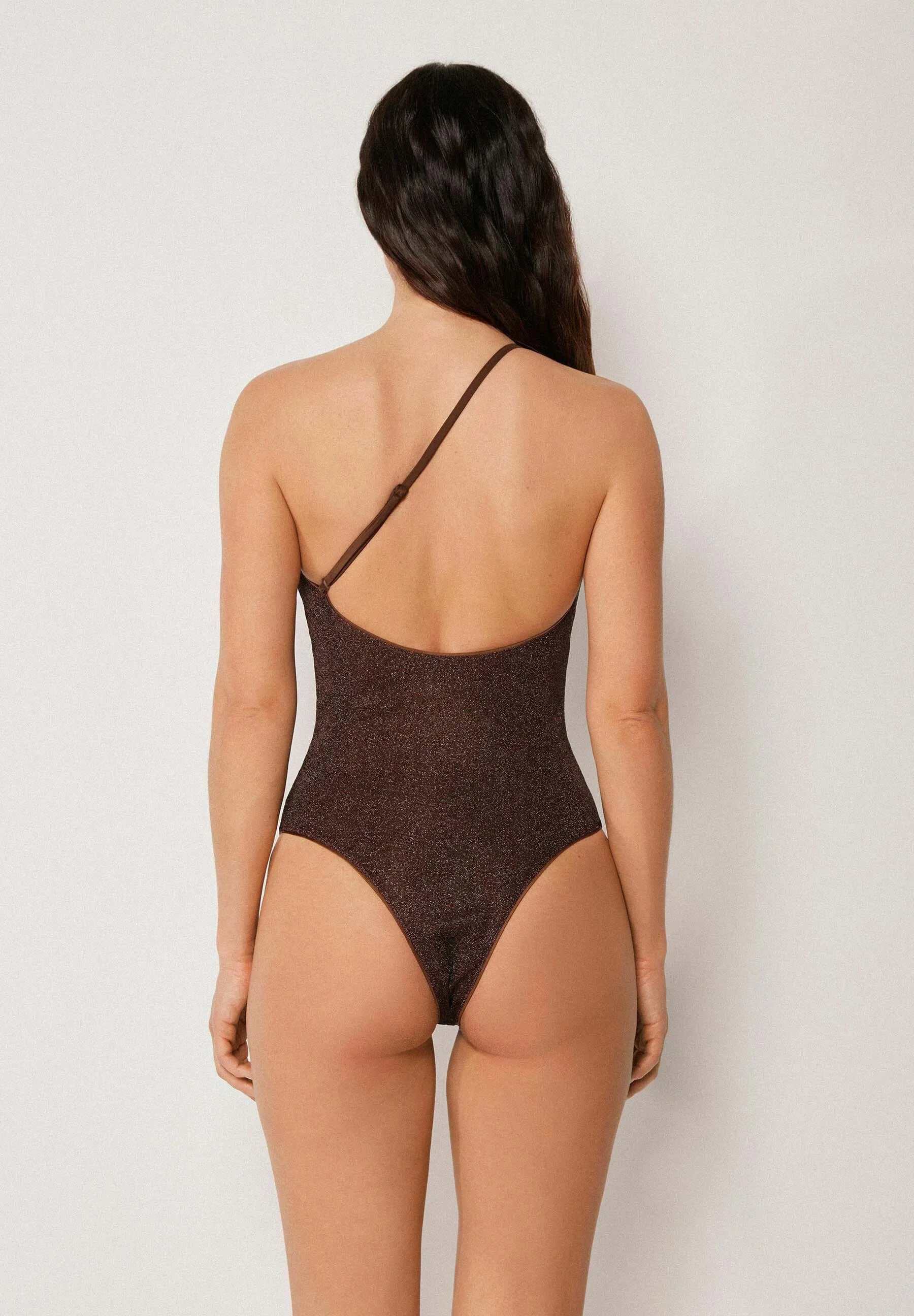 Calzedonia Maillot De Bain Une Épaule Metallic Glow - Marron