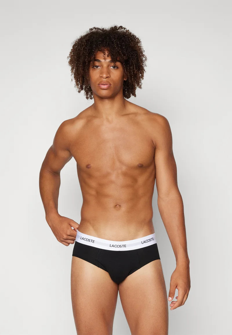 Lacoste Stretch Cotton Briefs 3 Pack – Black, White, Silver Chine