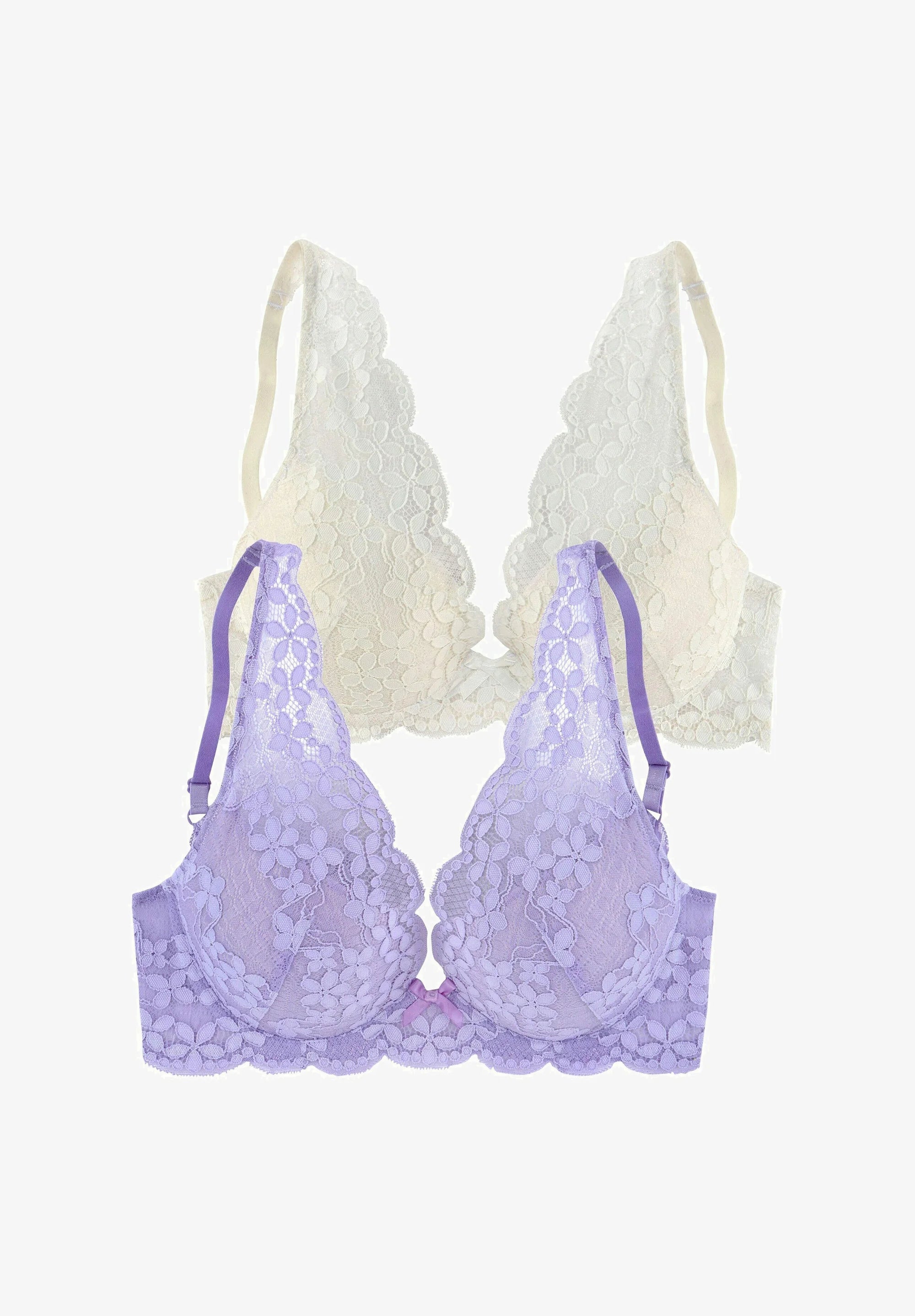 LASCANA Petite Fleur Triangle Bra 2 Pack – Lila, Cream