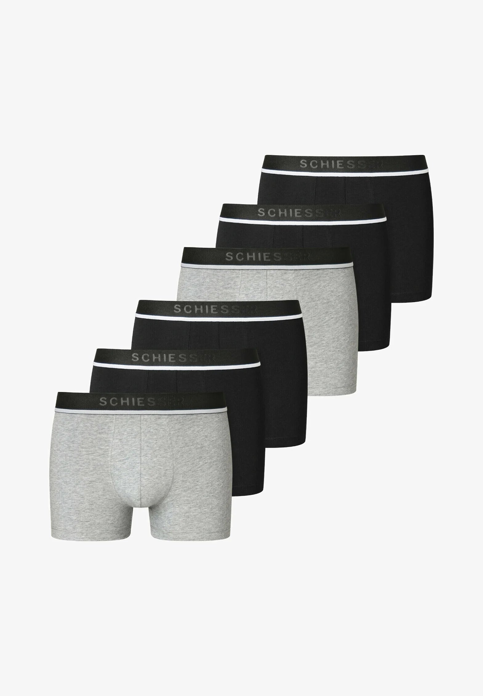 Schiesser 95 5 Lot de 6 boxers en coton – Noir, Gris