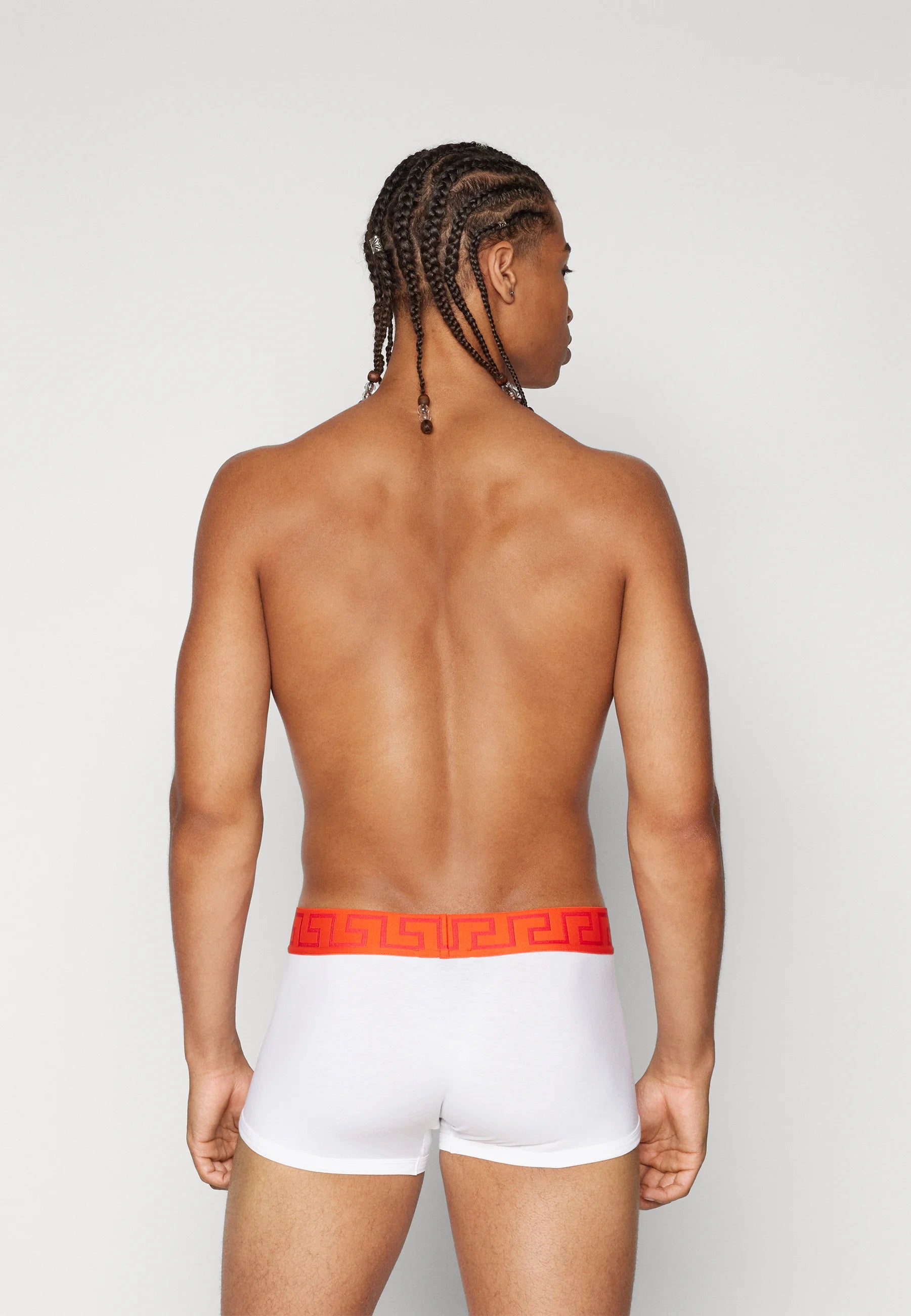 Boxer taille basse en coton stretch Versace - Blanc, Corail Russet