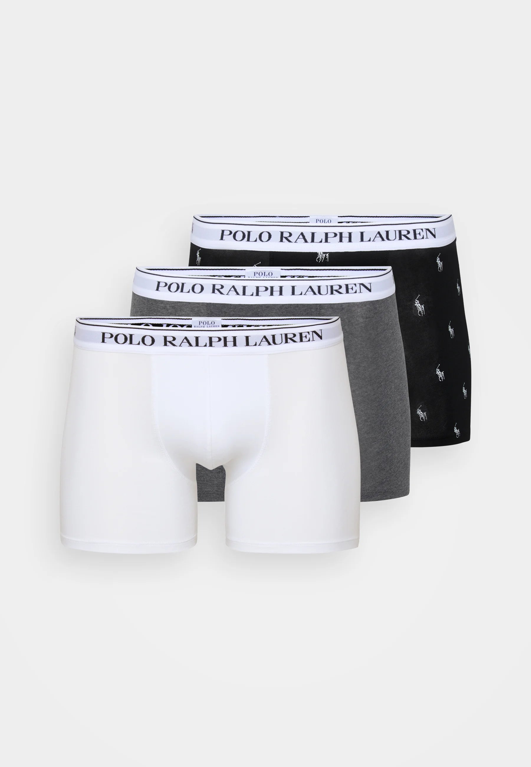 Polo Ralph Lauren Cotton Stretch Boxer Briefs – 3 Pack – Black, Barclay Heather, White